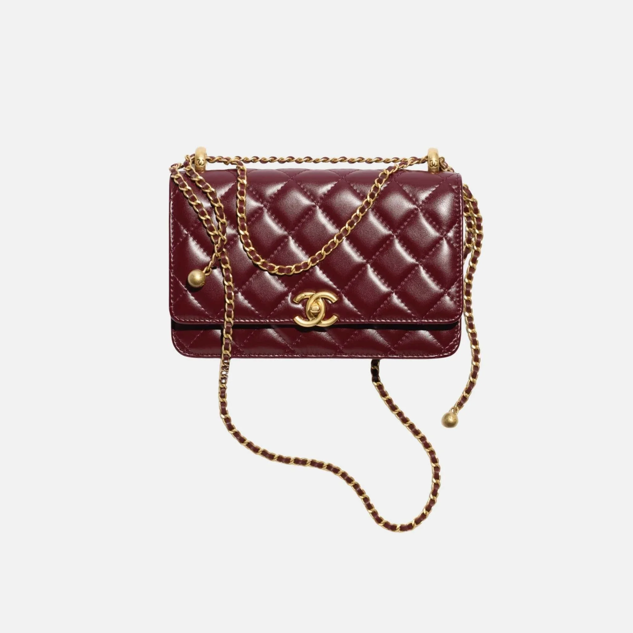 Wallet on Chain in Shiny Calfskin and Gold Tone Metal - Image 3