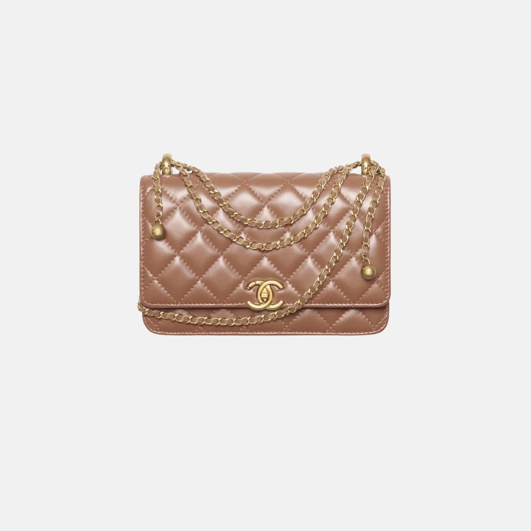 Wallet on Chain in Shiny Calfskin and Gold Tone Metal - Image 5