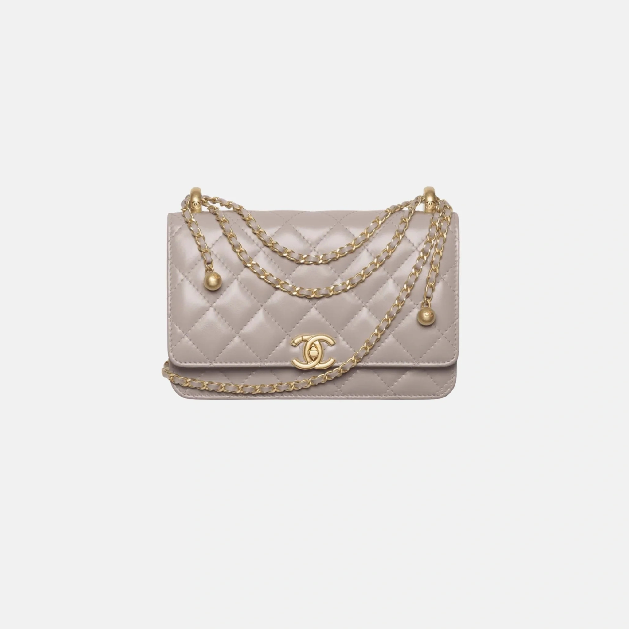 Wallet on Chain in Shiny Calfskin and Gold Tone Metal - Image 6