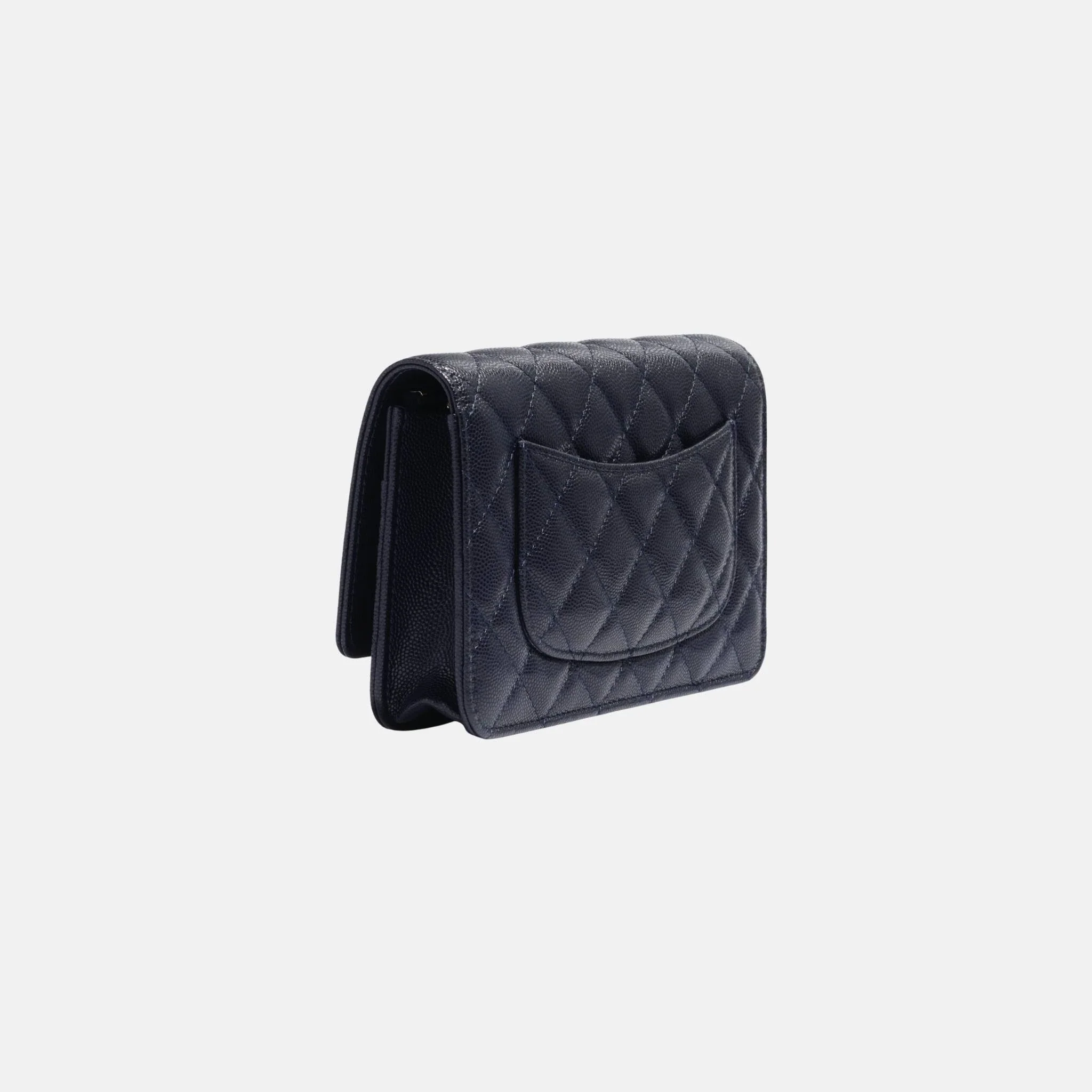 Wallet on Chain in Shiny Grained Calfskin Strass and Gold Tone Metal - Image 3