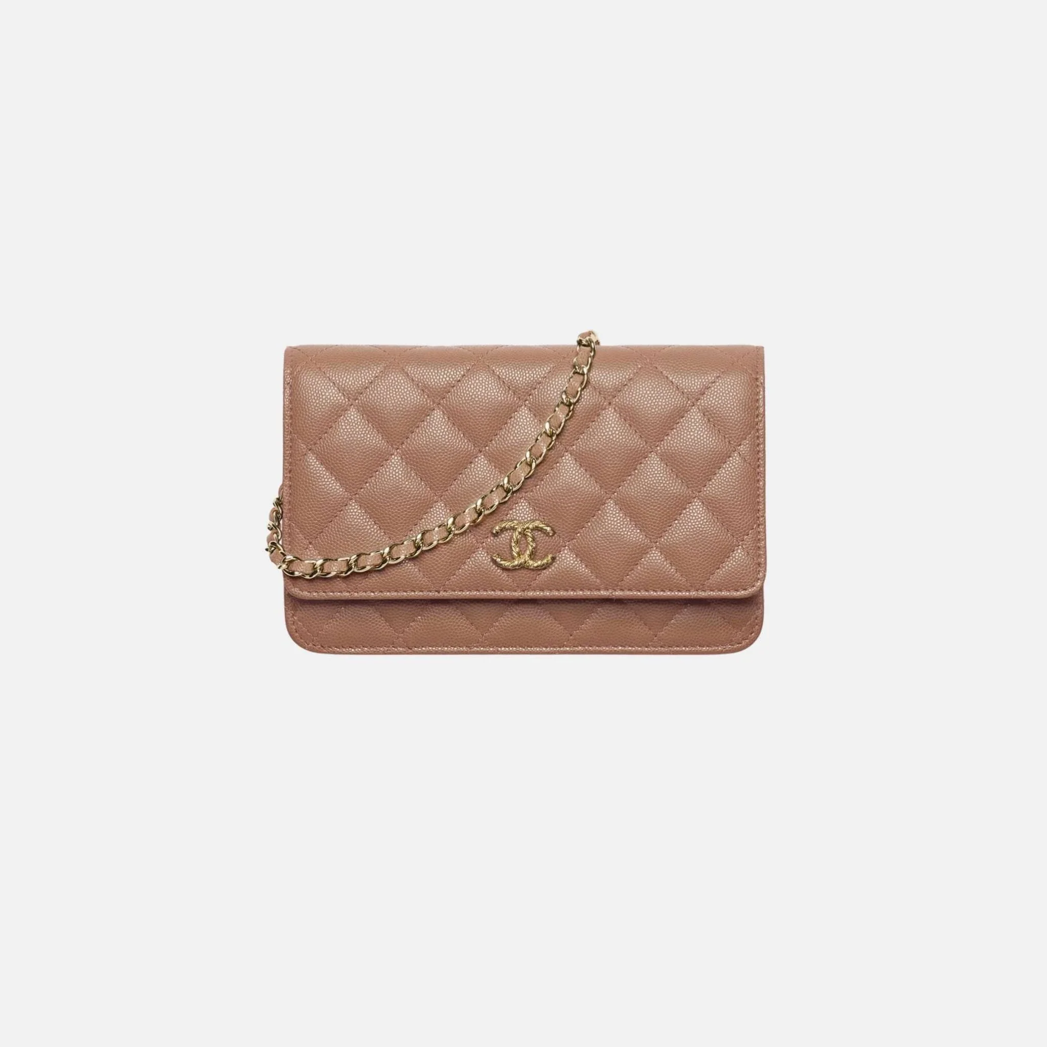 Wallet on Chain in Shiny Grained Calfskin Strass and Gold Tone Metal - Image 4