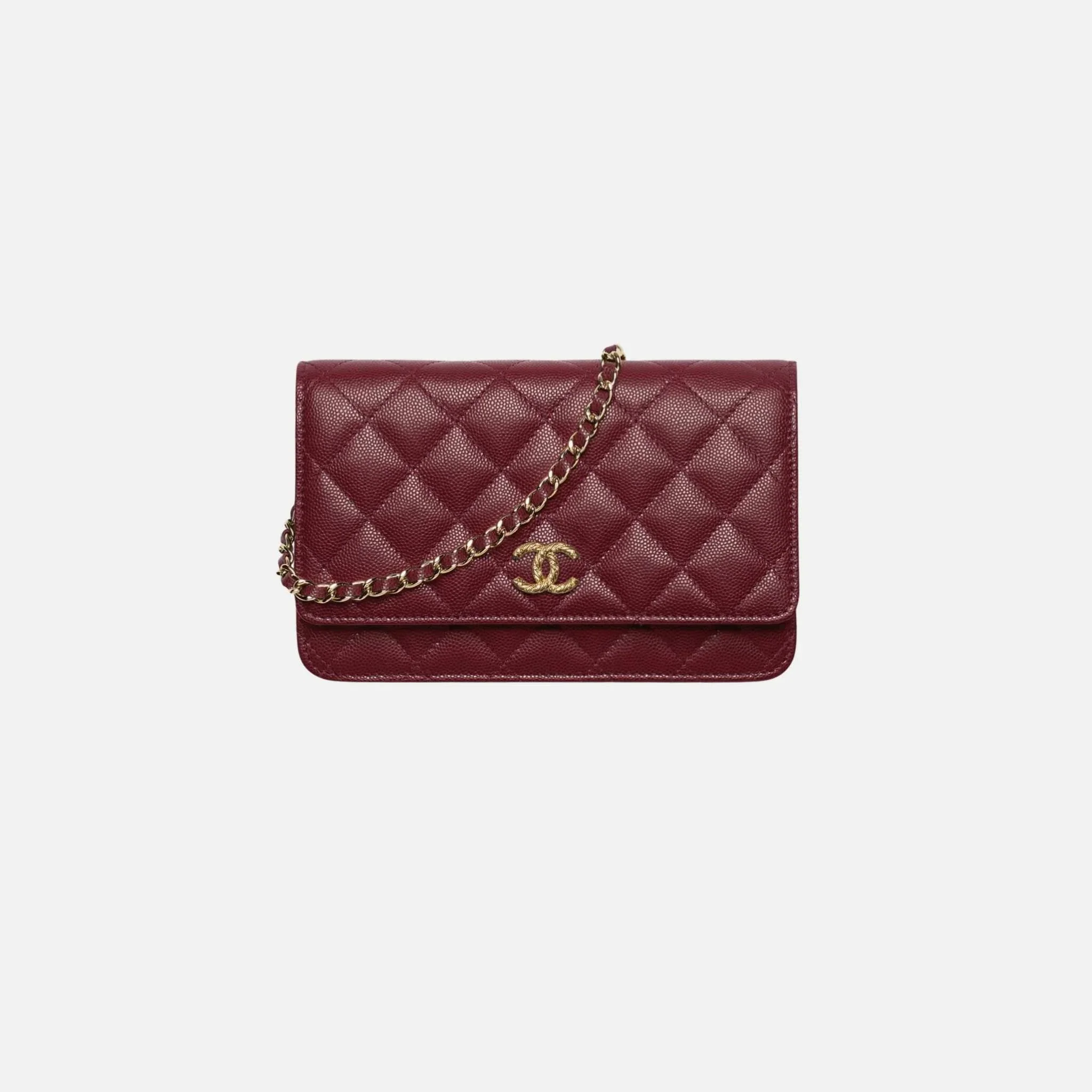 Wallet on Chain in Shiny Grained Calfskin Strass and Gold Tone Metal - Image 5