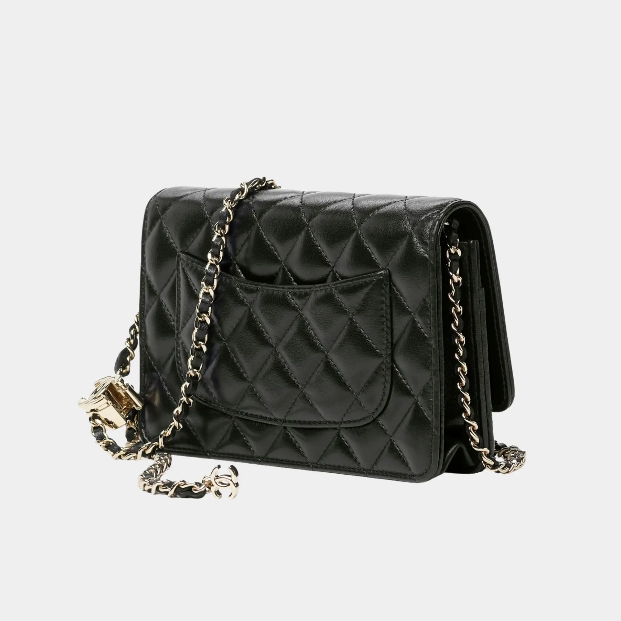 Wallet On Chain in Shiny Lambskin & Gold-Tone Metal - Image 2