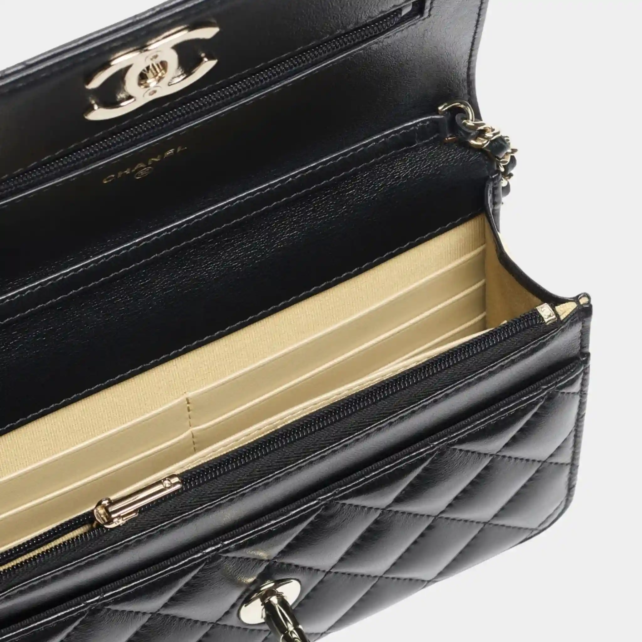 Wallet On Chain in Shiny Lambskin & Gold-Tone Metal - Image 3