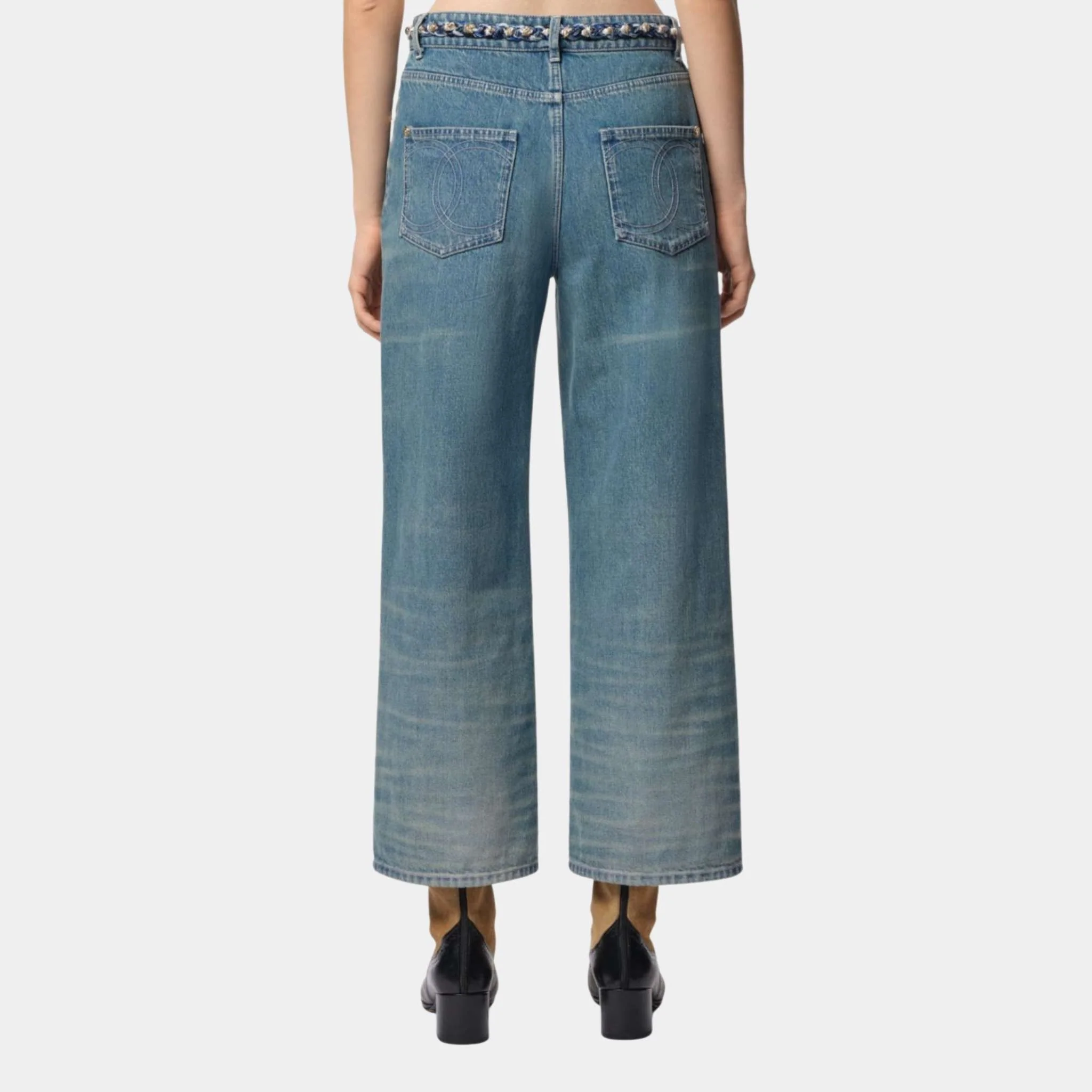 Washed Out Blue Denim Wide-Leg Denim Jeans - Image 2