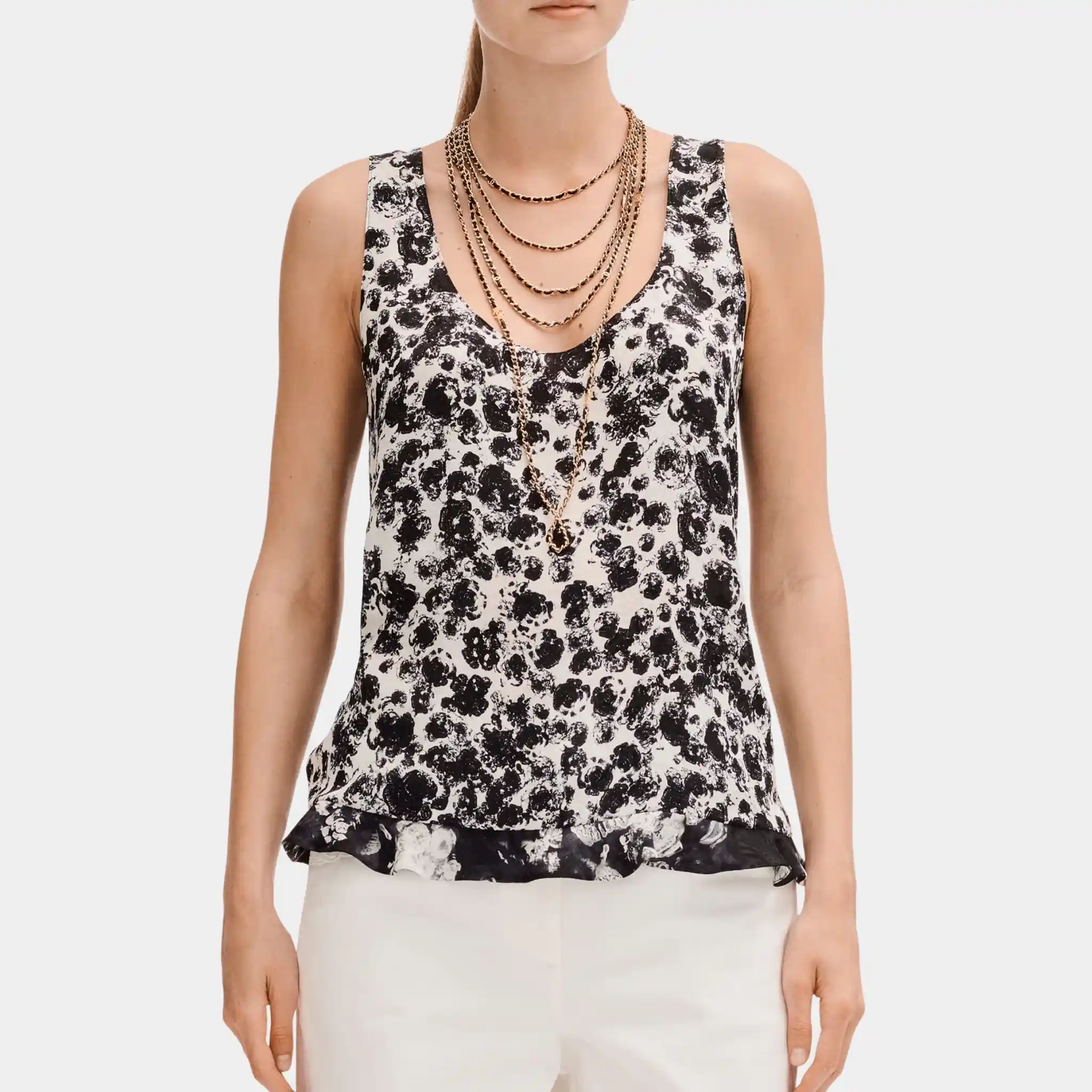 White and Black Top in Printed Silk Jacquard