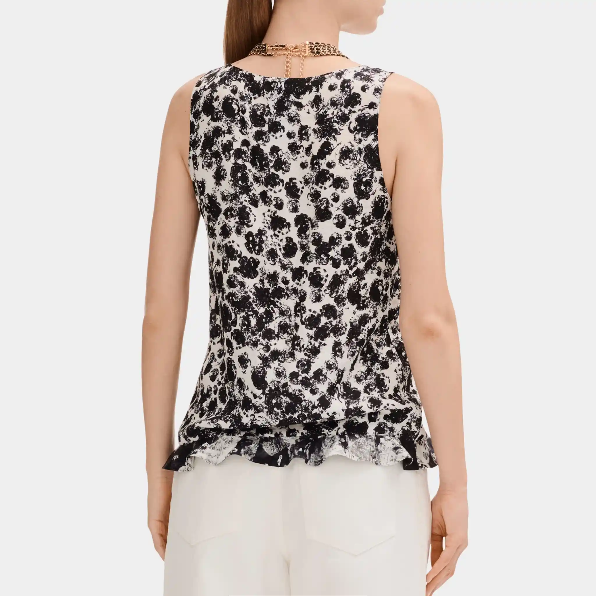 White and Black Top in Printed Silk Jacquard - Image 2