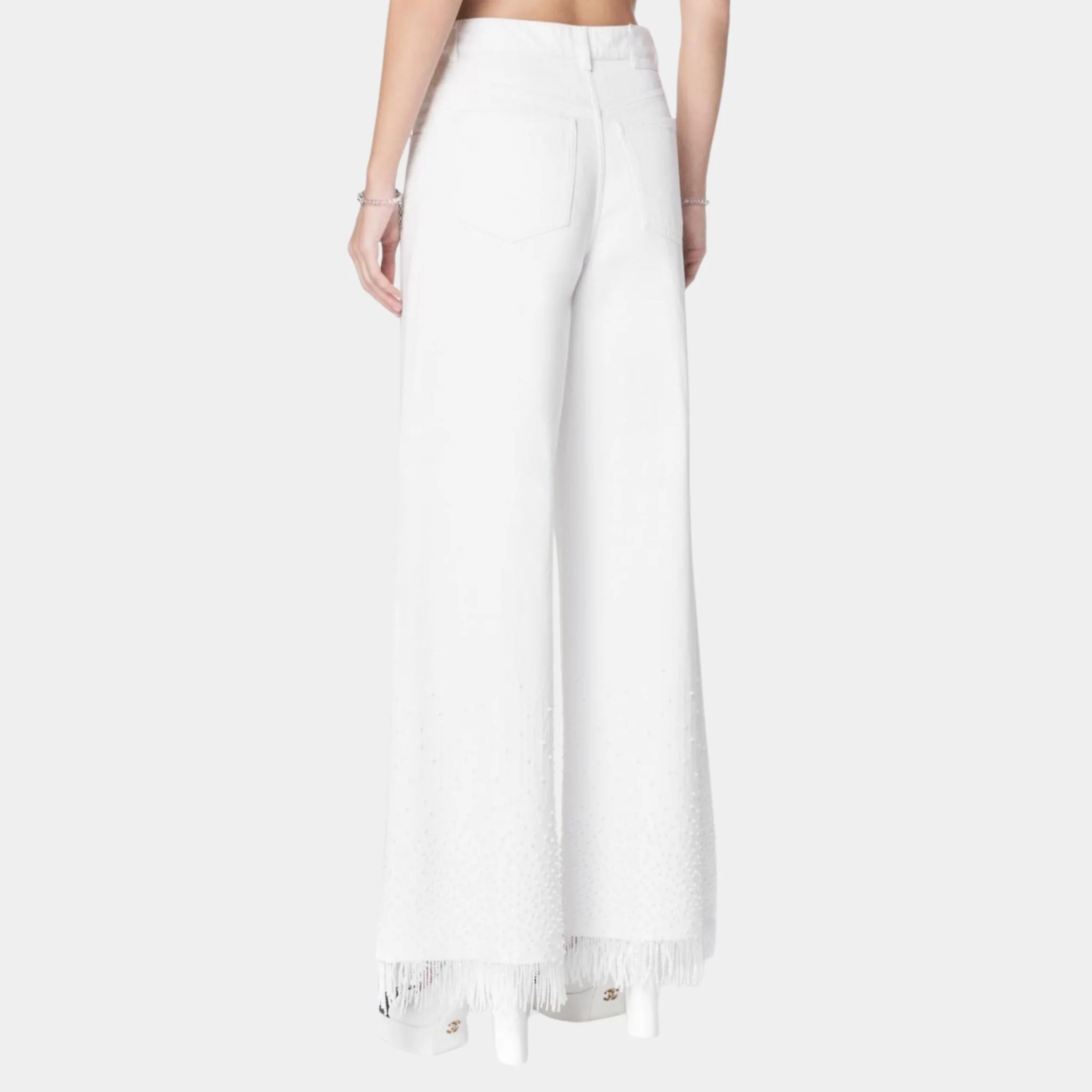 White Denim Jeans Embroidered with Beads - Image 2