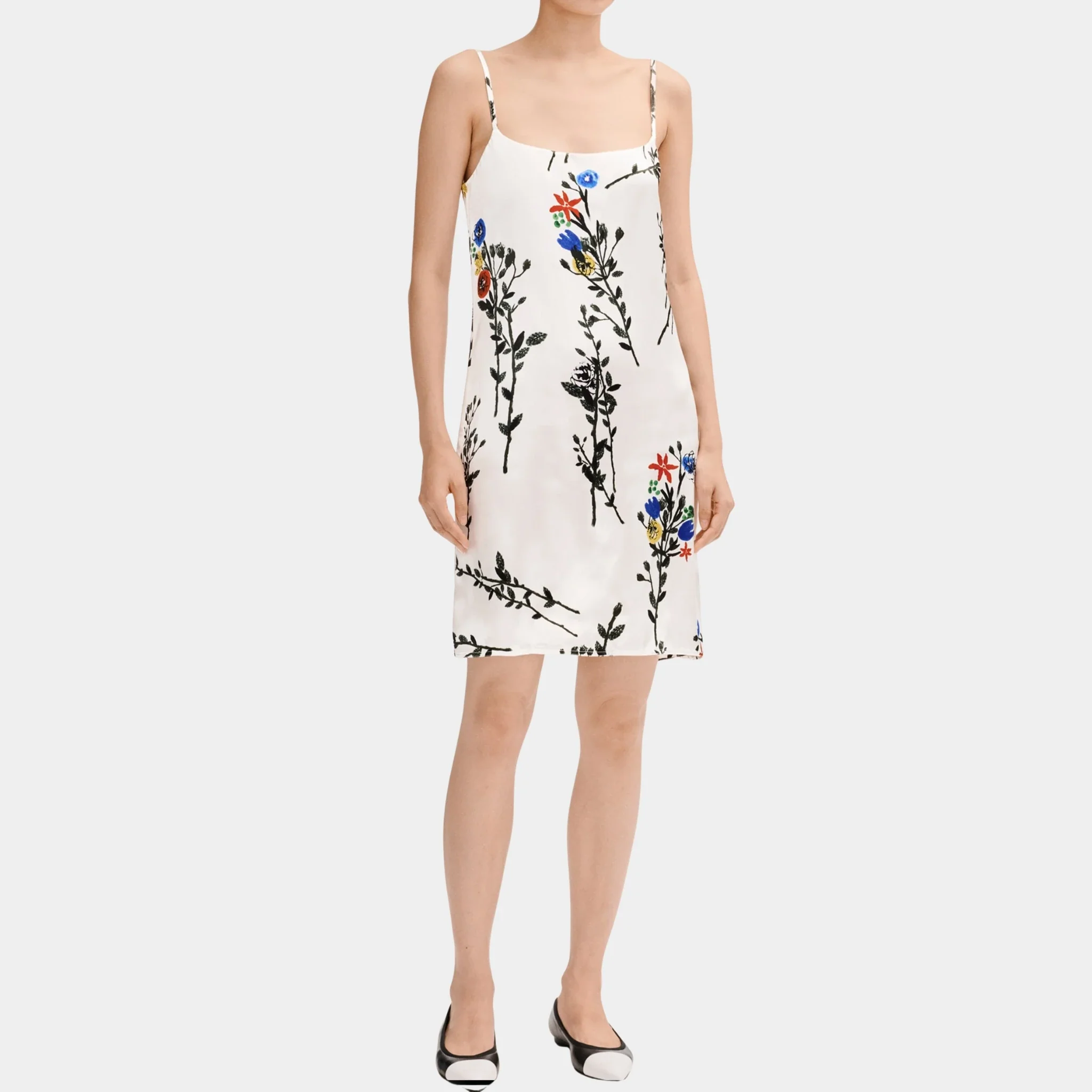 White Dress in Printed Silk Satin