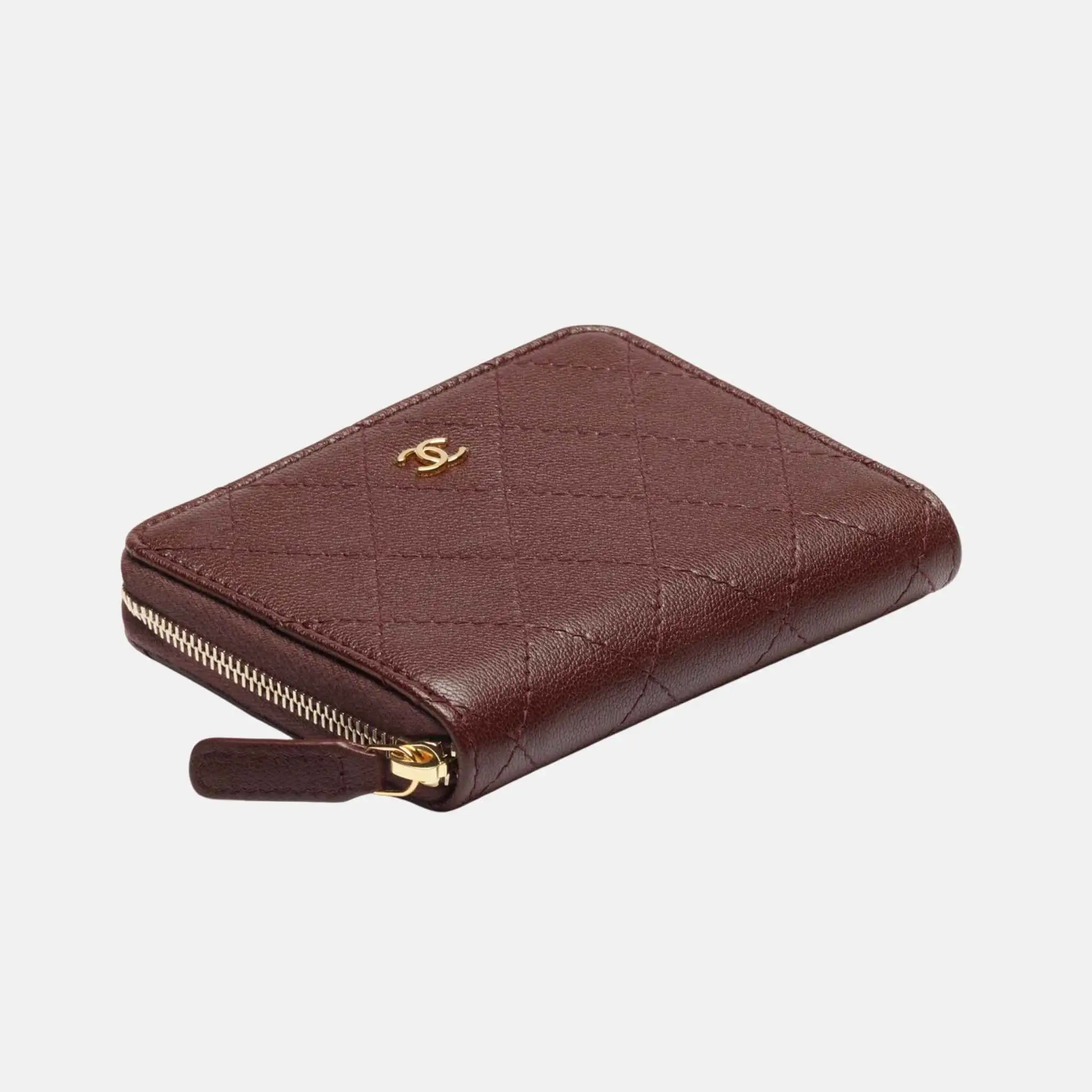 Zipped Coin Purse Grained Goatskin Gold Metal