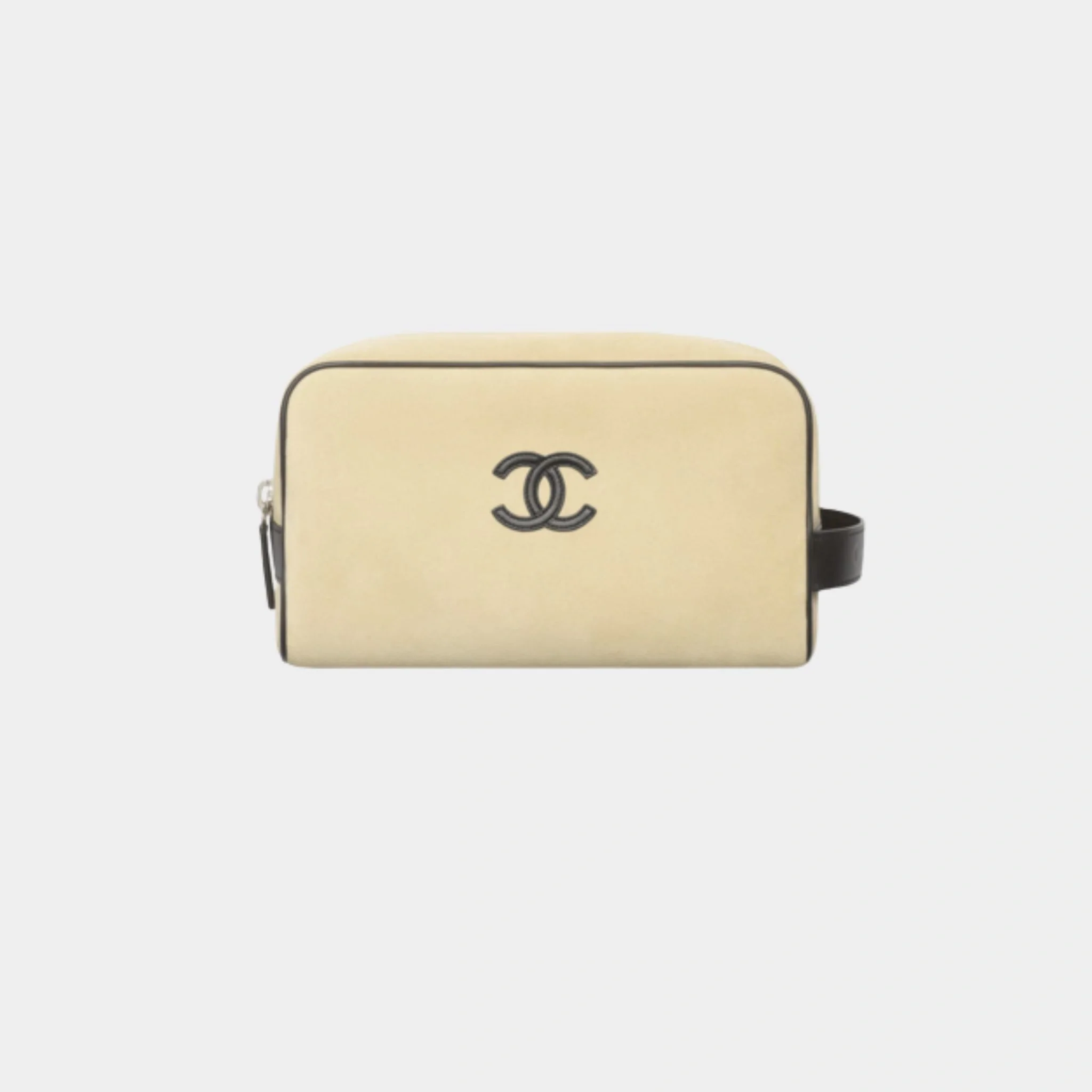 Zippered Pouch Suede Calfskin & Silver-Plated Metal Beige