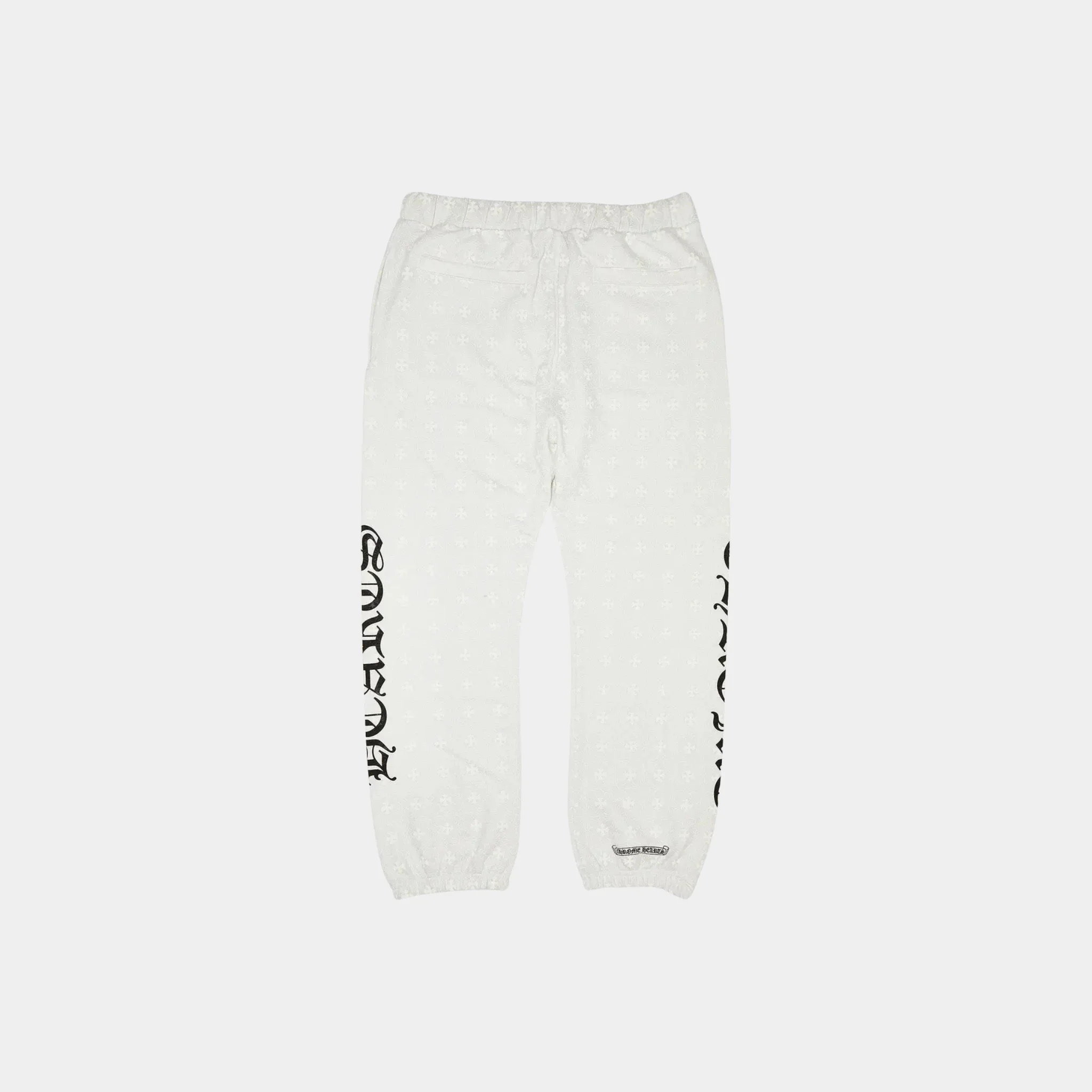 Cross Print Horse Shoe Logo White Sweat Pants - Image 2