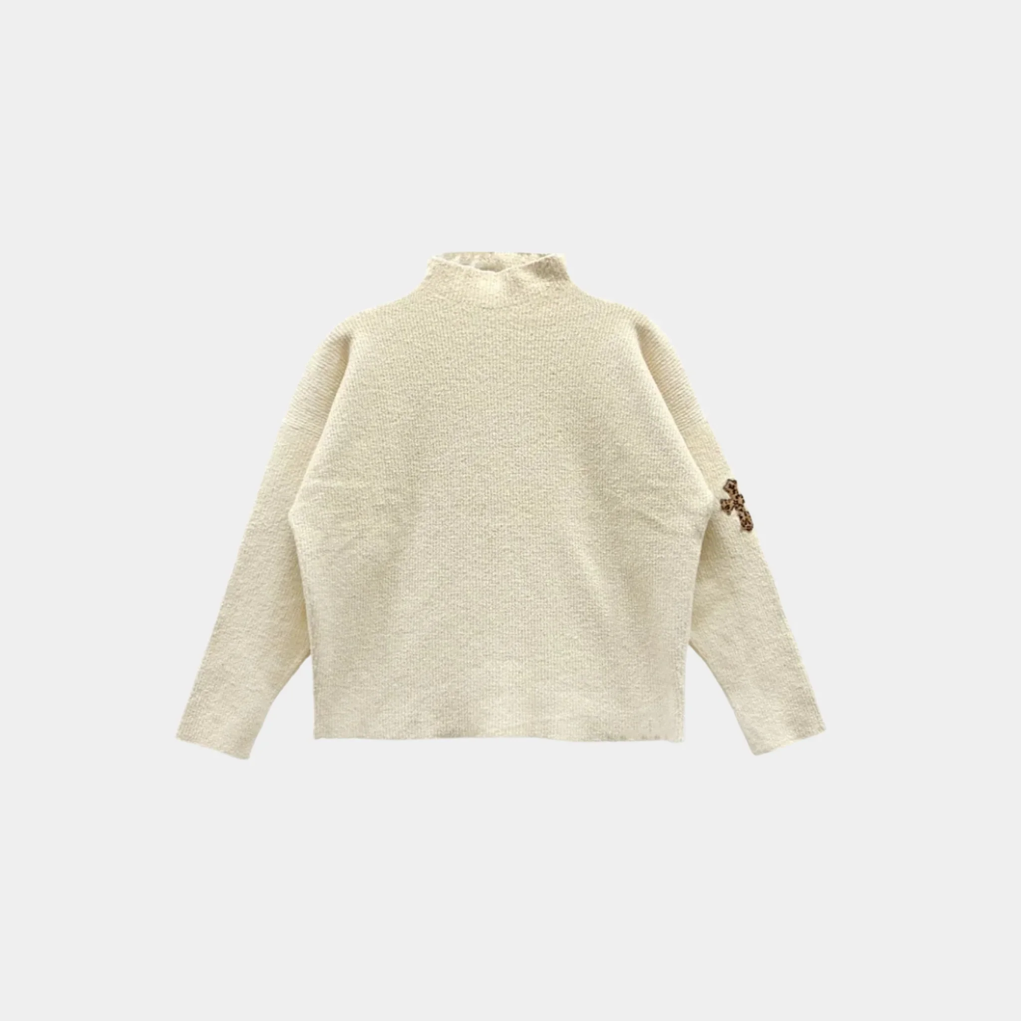 Knitted Cross Patch Sweater Cream & Leopard - Image 2