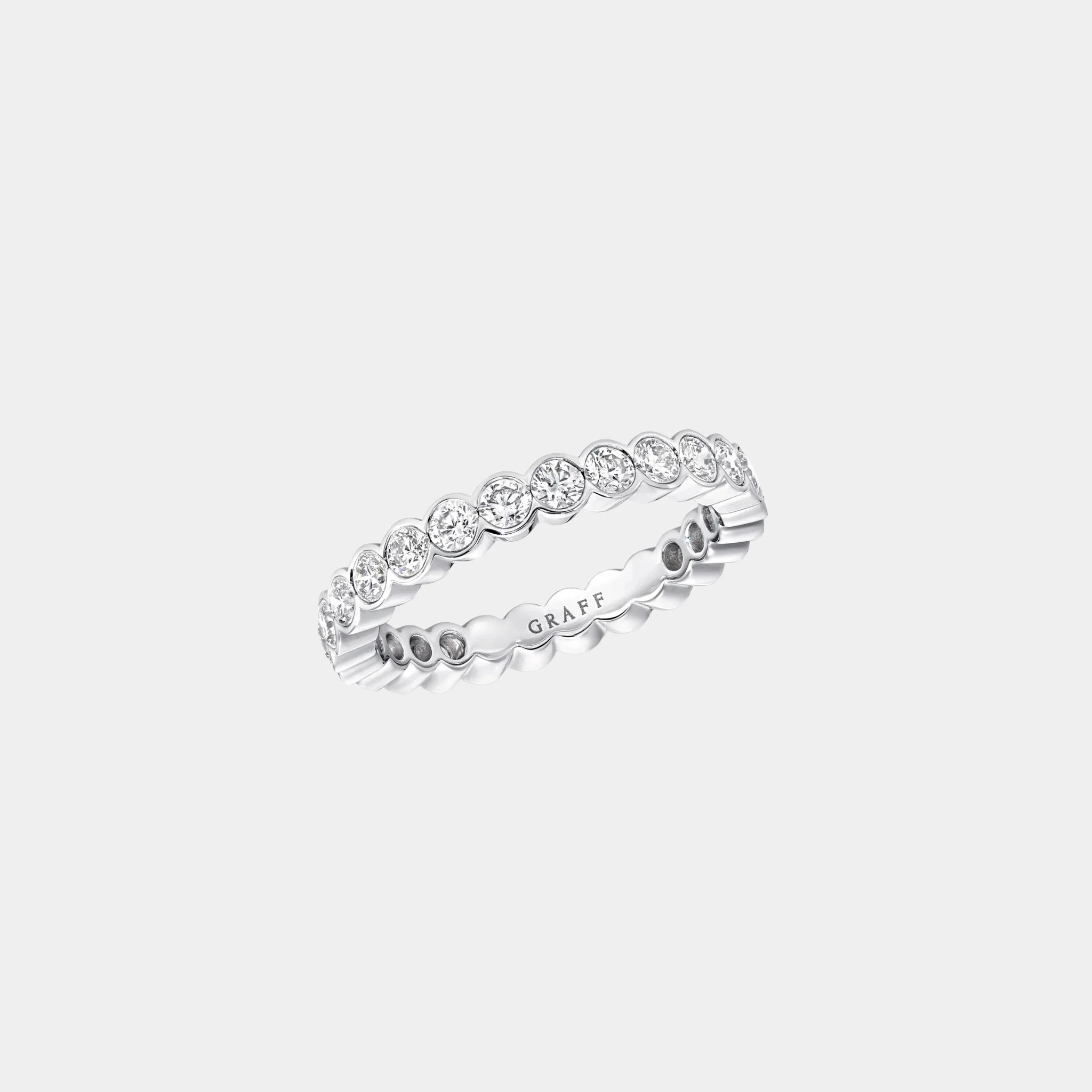 Classic Graff Bezel Set Round Diamond Wedding Band White Gold