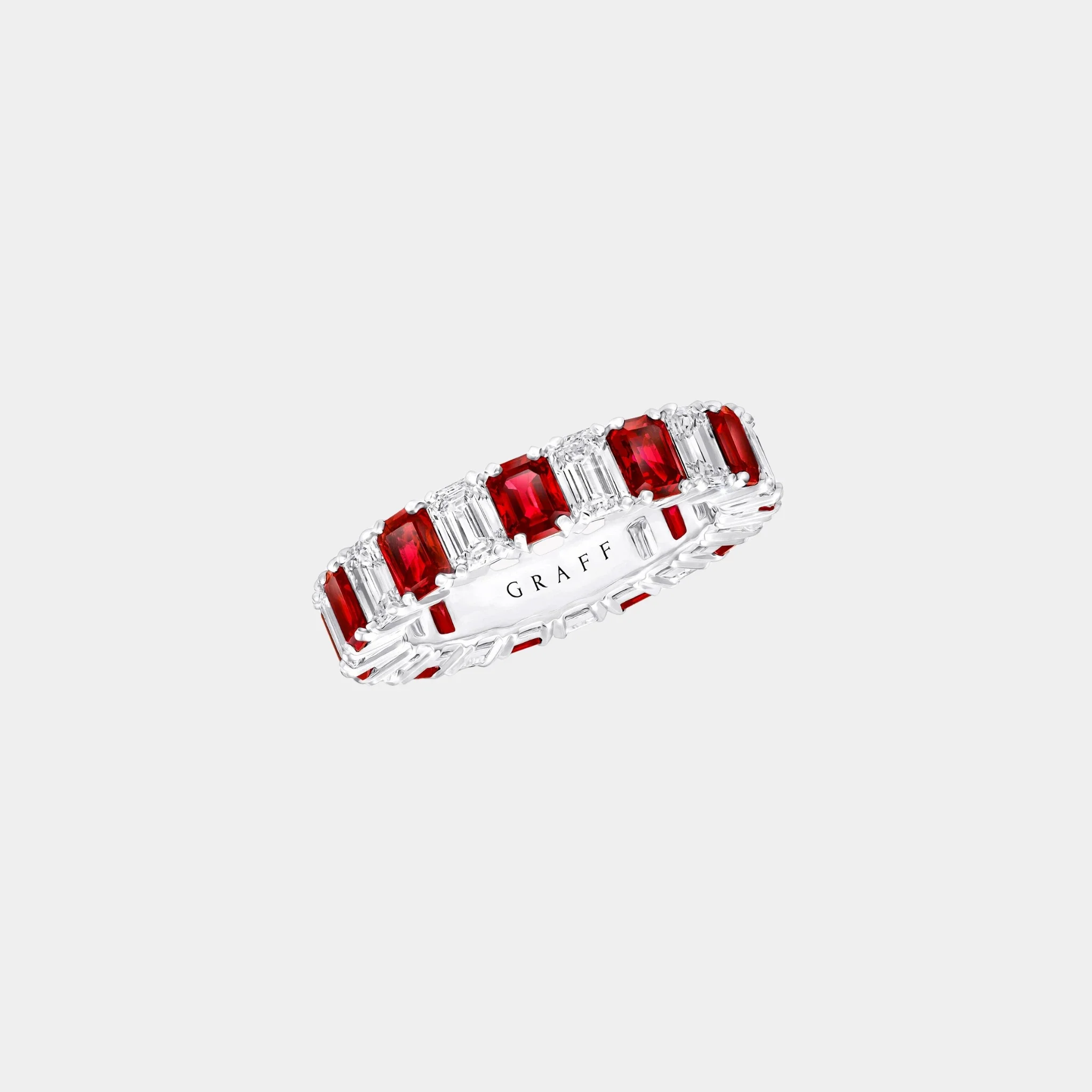 Classic Graff Emerald Cut Ruby and Diamond Wedding Band
