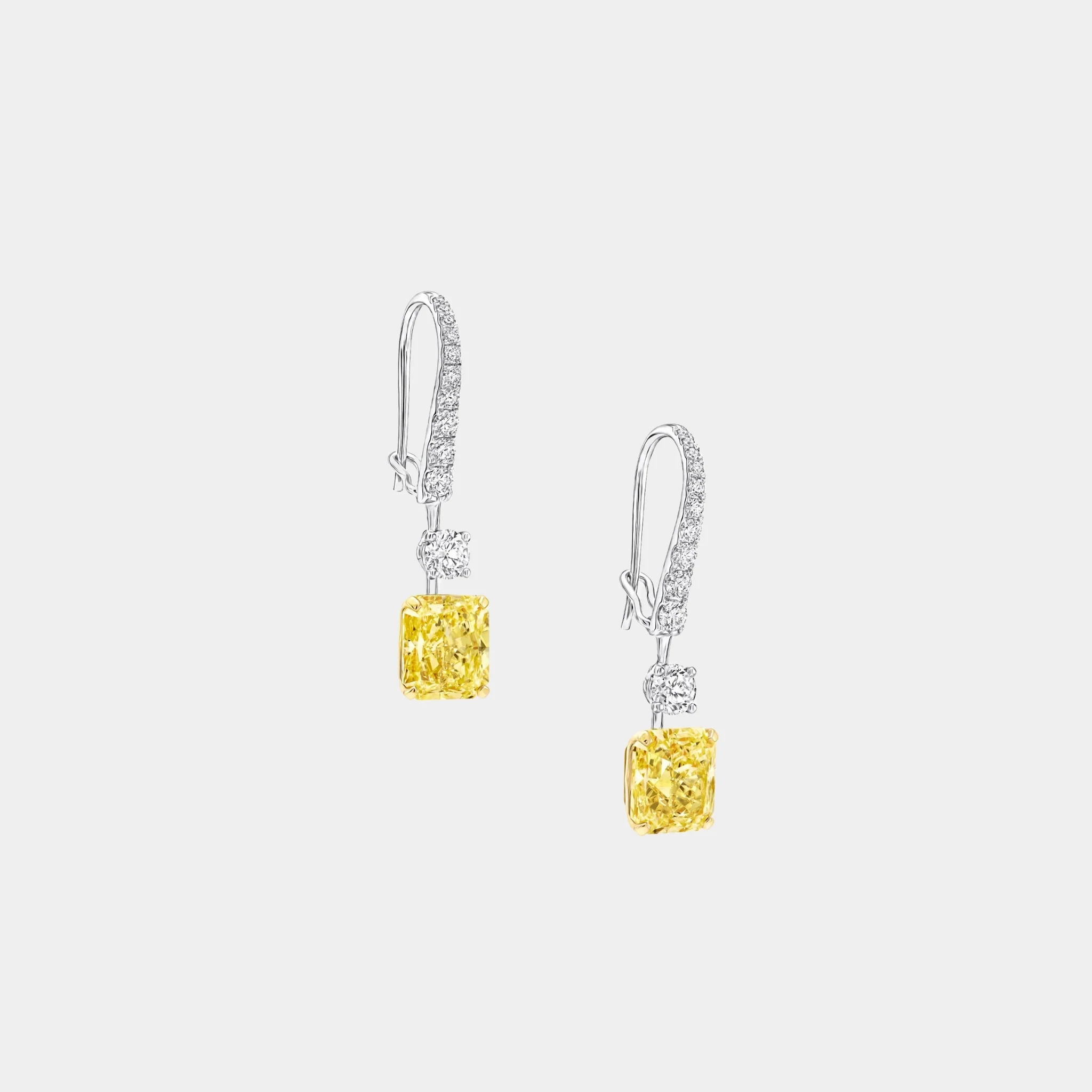 Classic Graff Radiant Cut Yellow Diamond Solitaire Earrings - Image 2