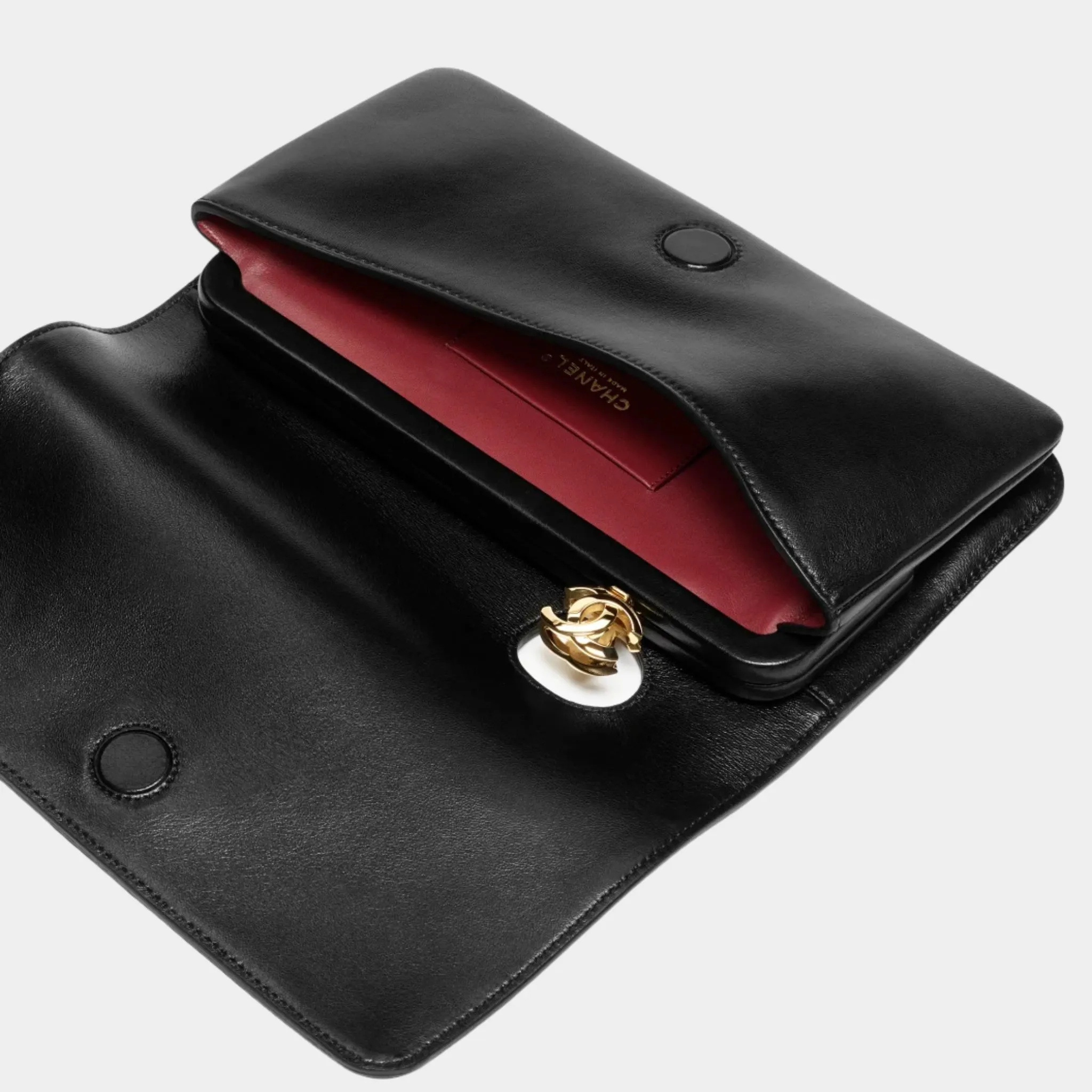 Clutch Bag Shiny Lamb & Gold-Plated Metal Black - Image 2