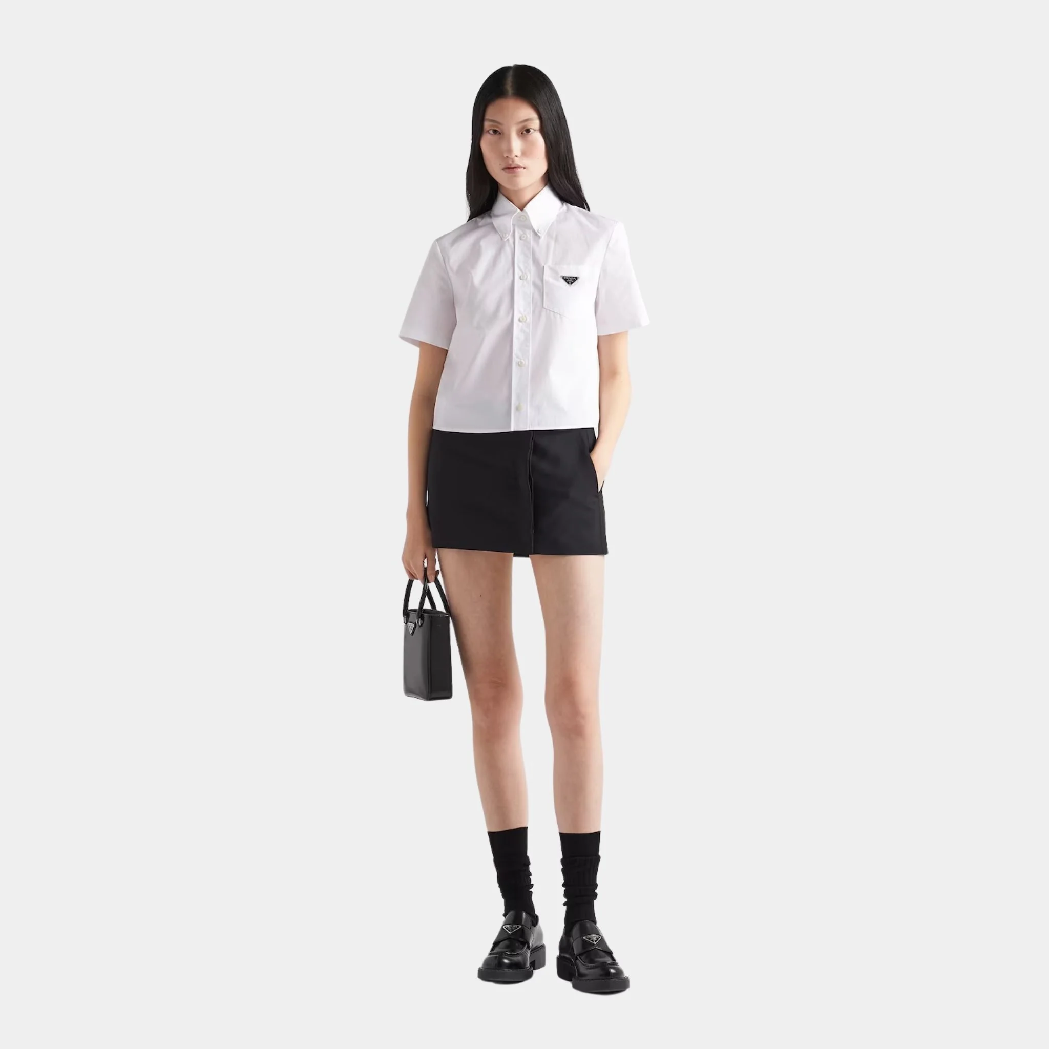 Cotton Cropped Short Sleeves White Poplin Shirt - Image 2