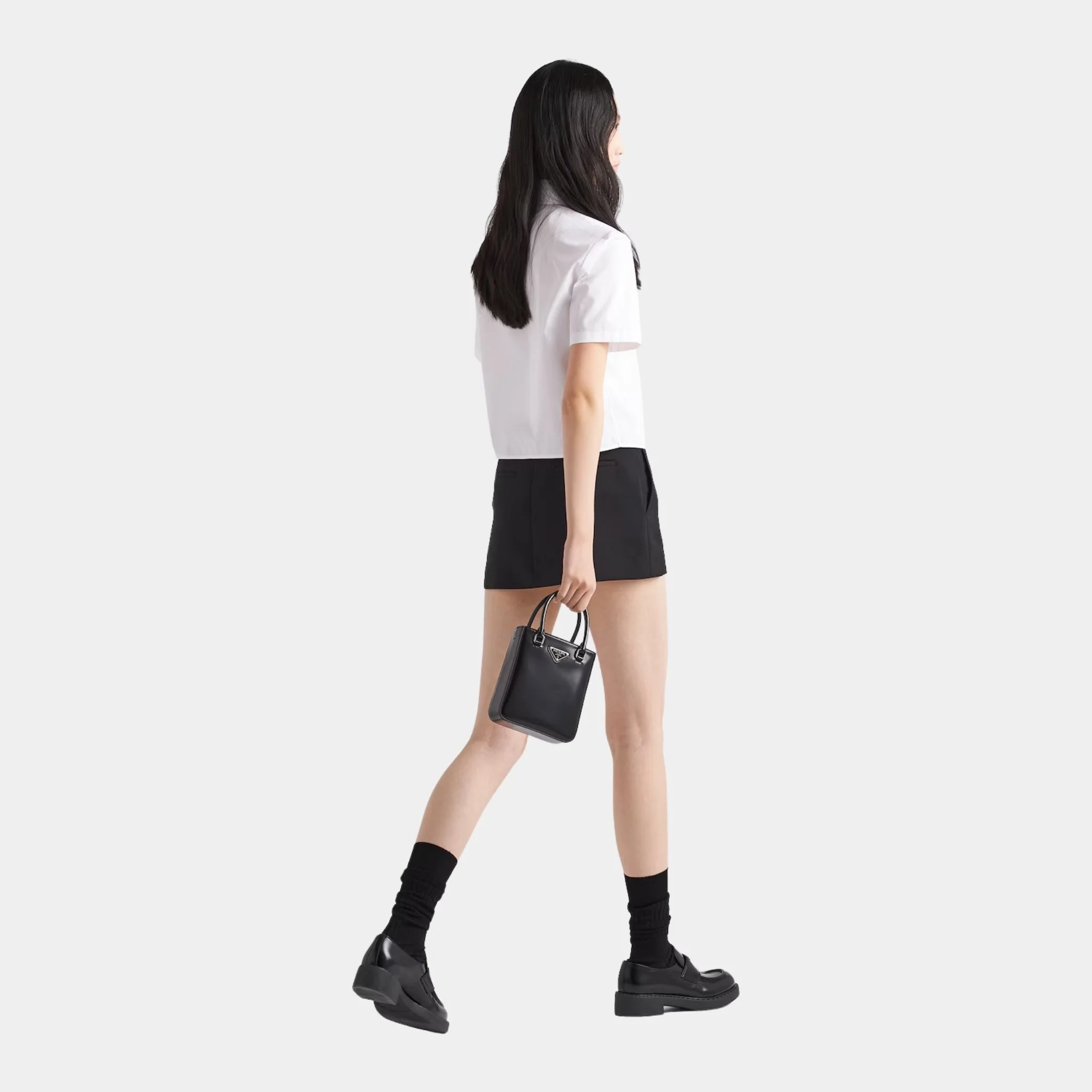 Cotton Cropped Short Sleeves White Poplin Shirt - Image 3
