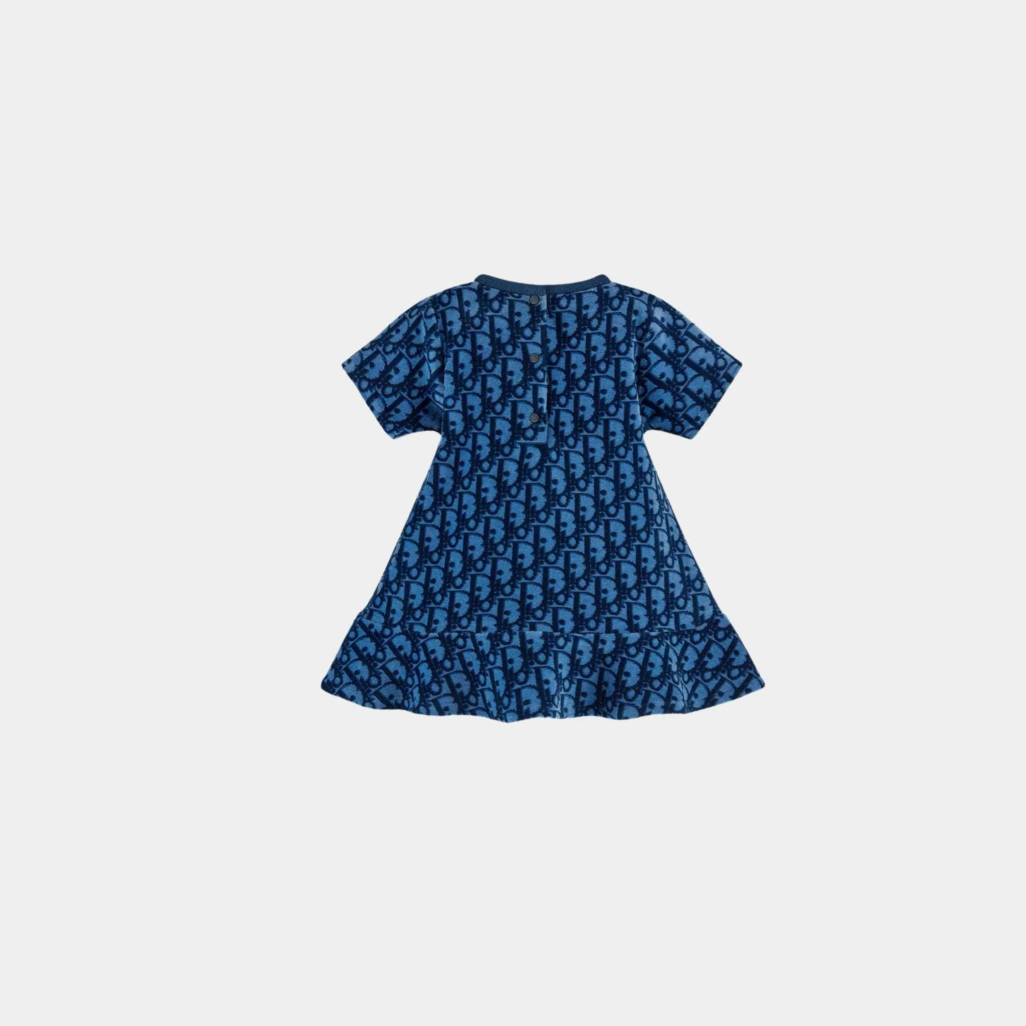 Baby A Line Dress Blue Dior Oblique Velvet Jacquard - Image 2