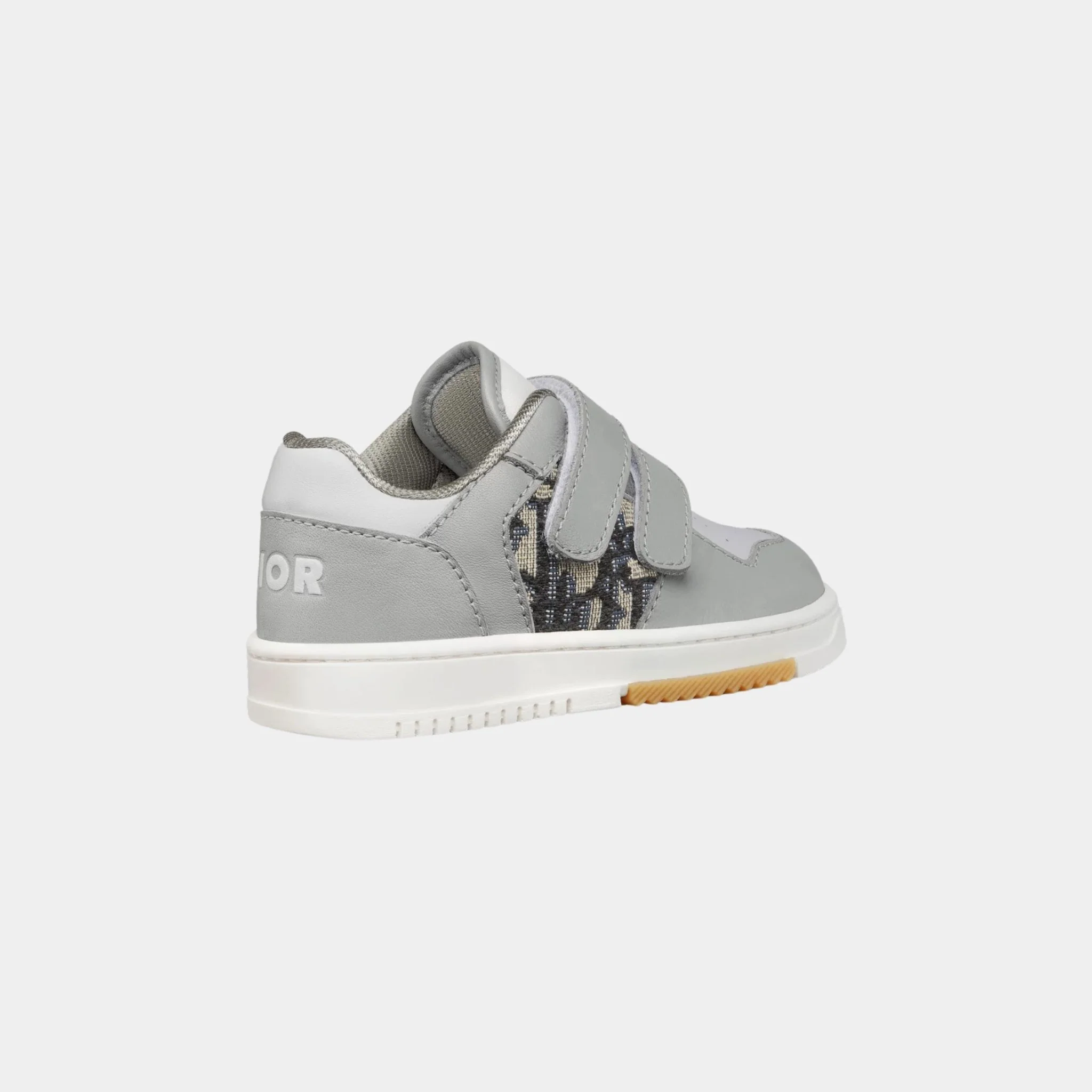 Baby B27 Low-Top Sneaker Gray and White Smooth Calfskin with Beige and Black Dior Oblique Jacquard - Image 3