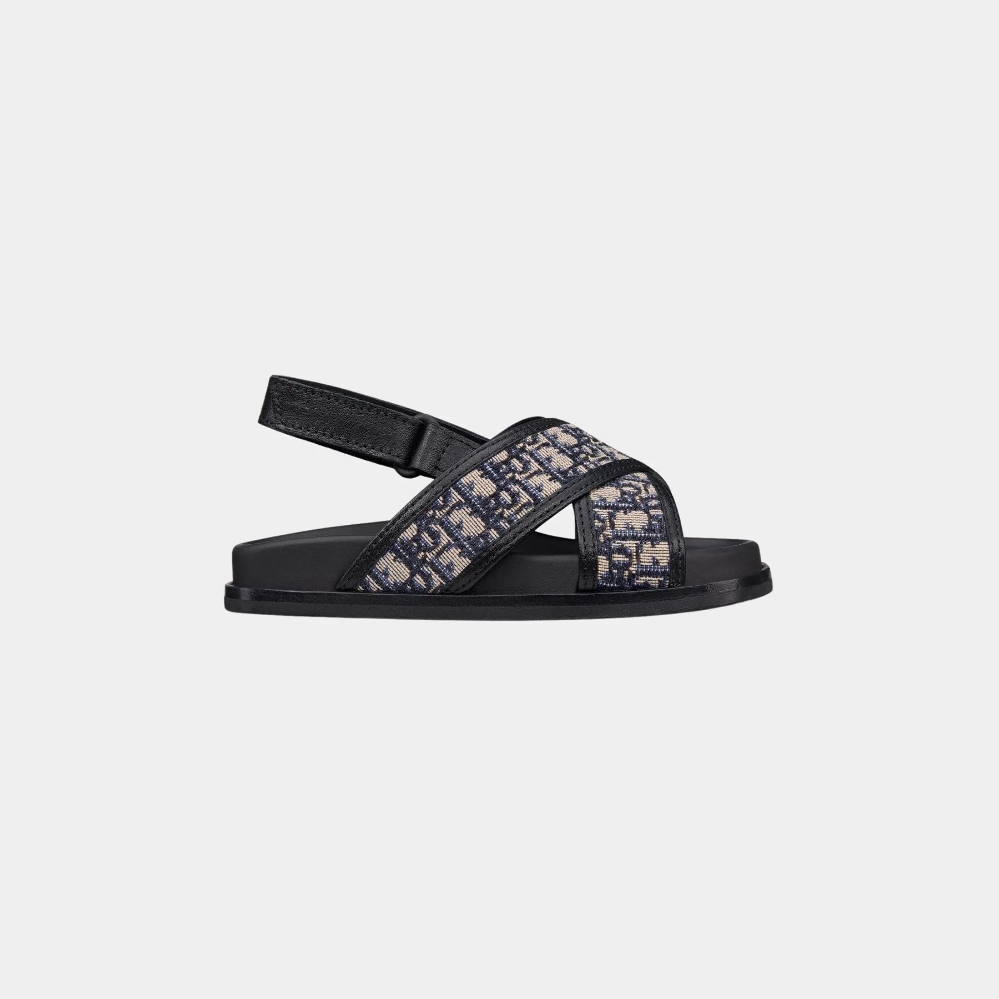 Baby Sandal Black Calfskin and Beige and Black Dior Oblique Fabric