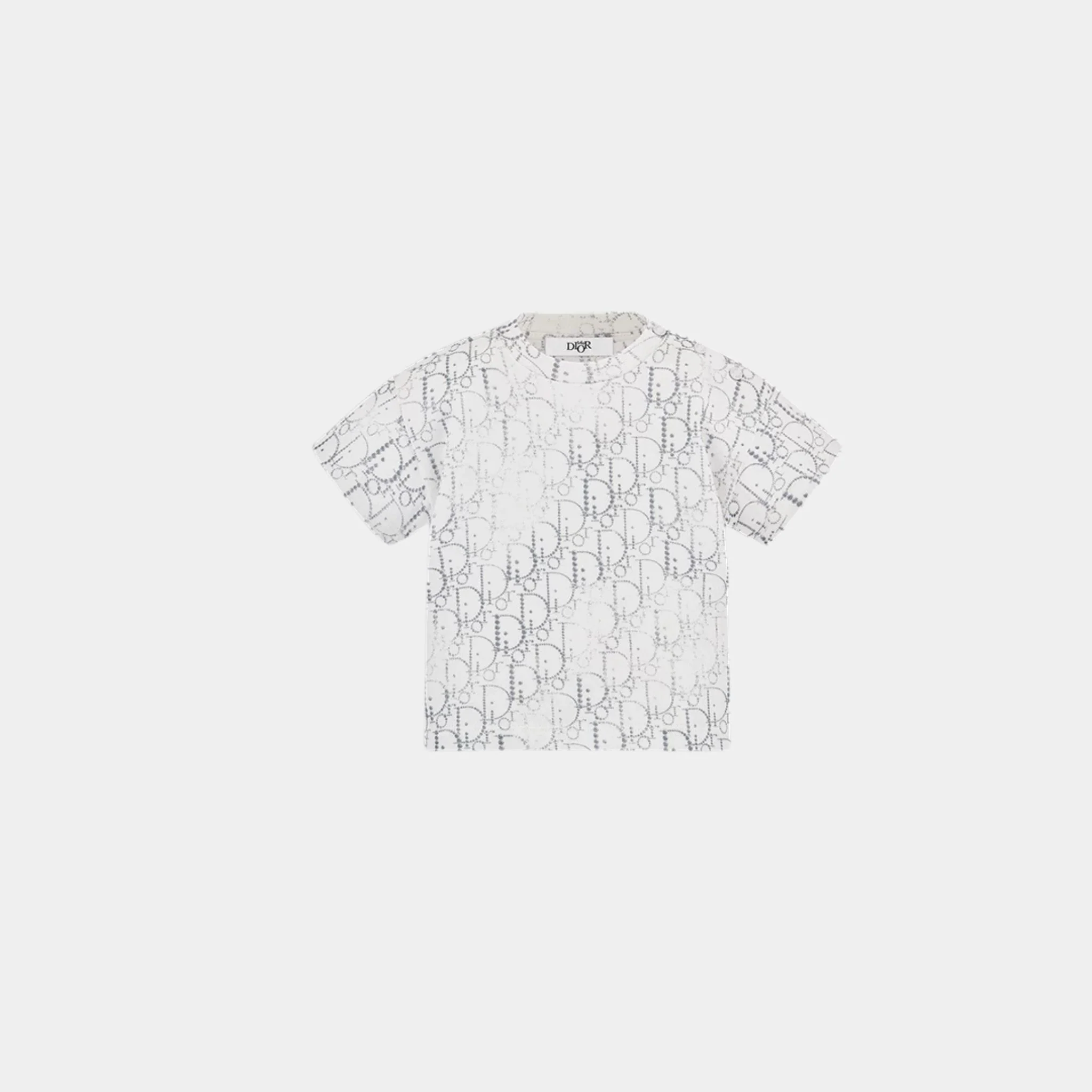 Baby T-Shirt in Ivory Cotton with Silver Oblique Pearl