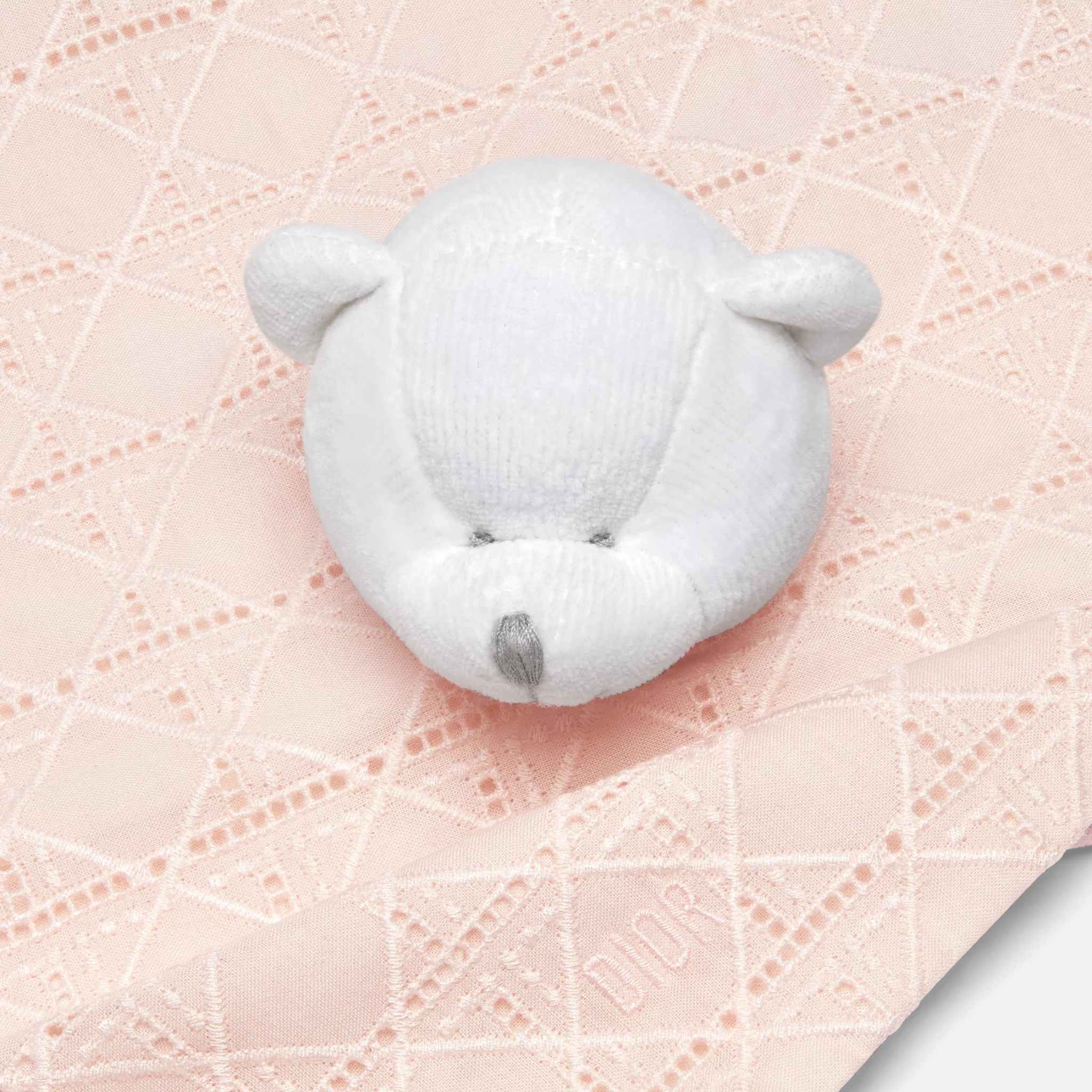 Bear Lovey Blanket Pale Pink Cannage Cotton Voile and Jersey - Image 2