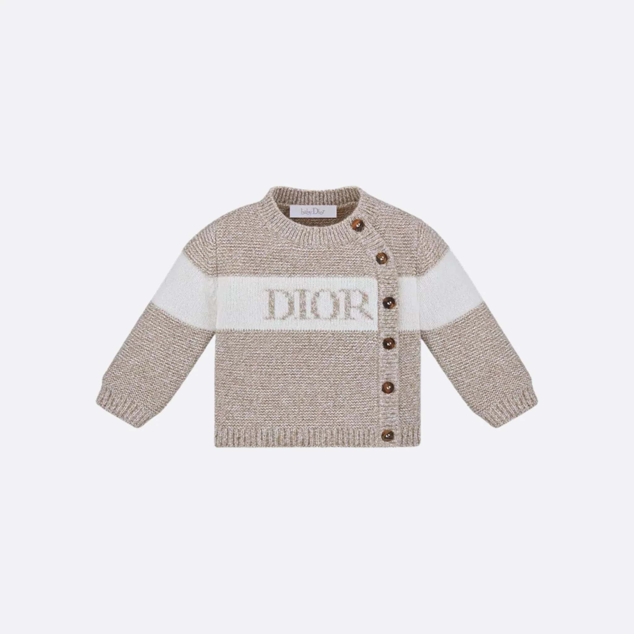 Cardigan in Heathered Beige & Ivory Wool Cashmere Knit