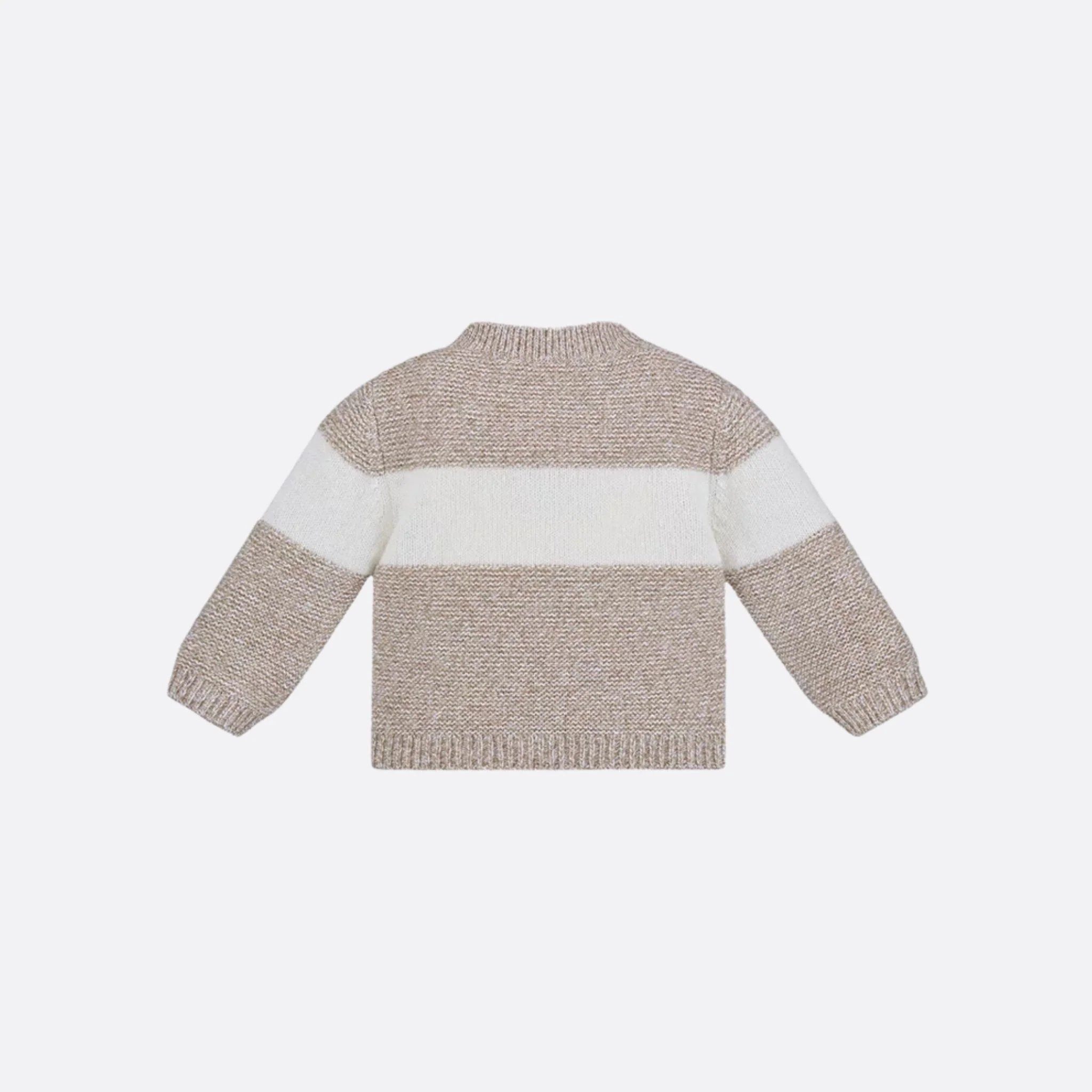 Cardigan in Heathered Beige & Ivory Wool Cashmere Knit - Image 2