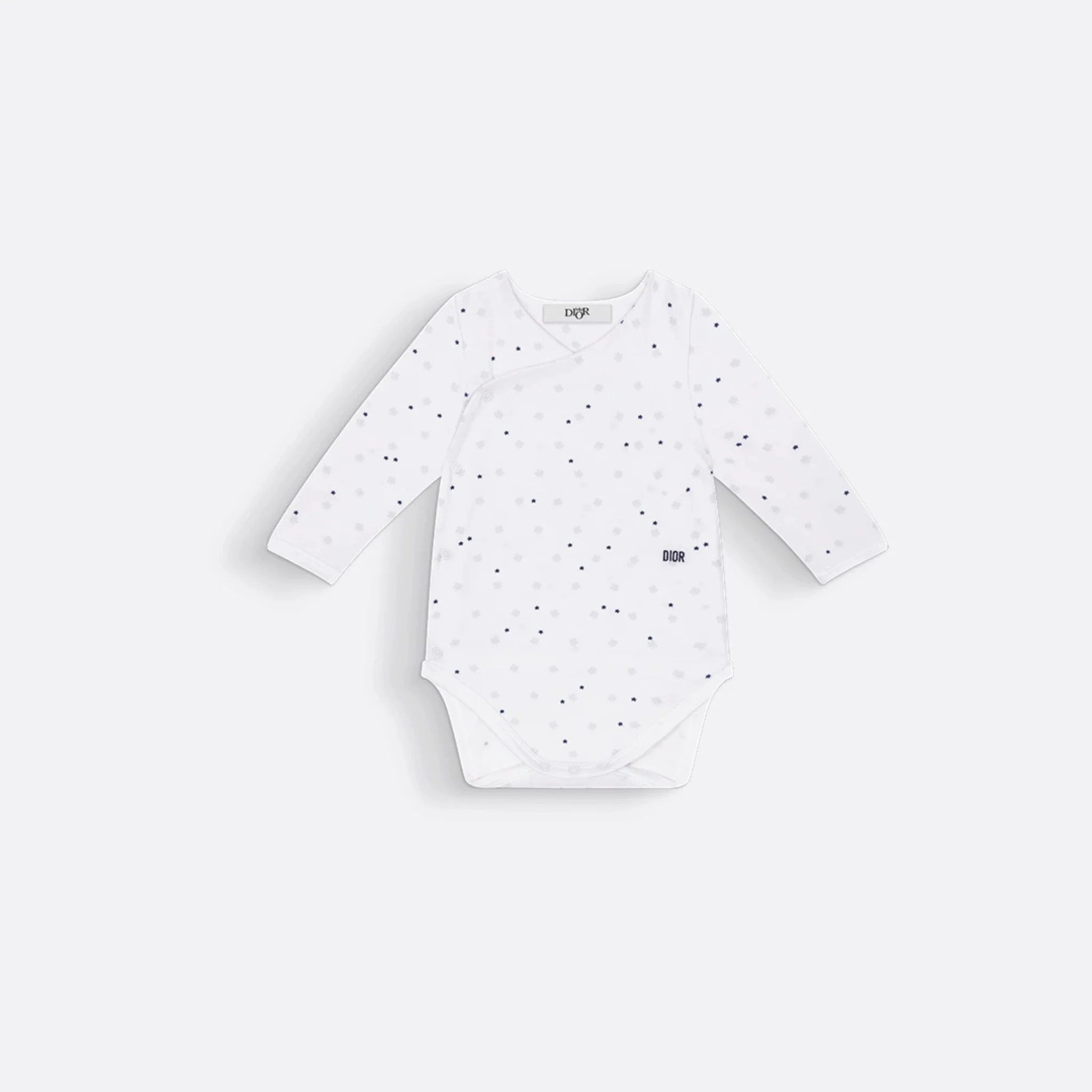 Gift Set with Two Long-Sleeved Bodysuits Ivory Cotton Jersey with Pale Green and Blue Clover and Star Motif - Image 2