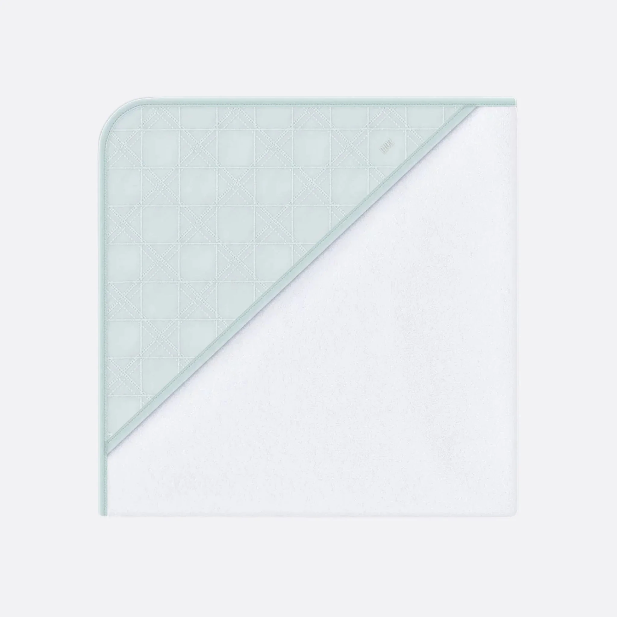 Hooded Baby Towel Ivory Terry with Blue Cannage Voile