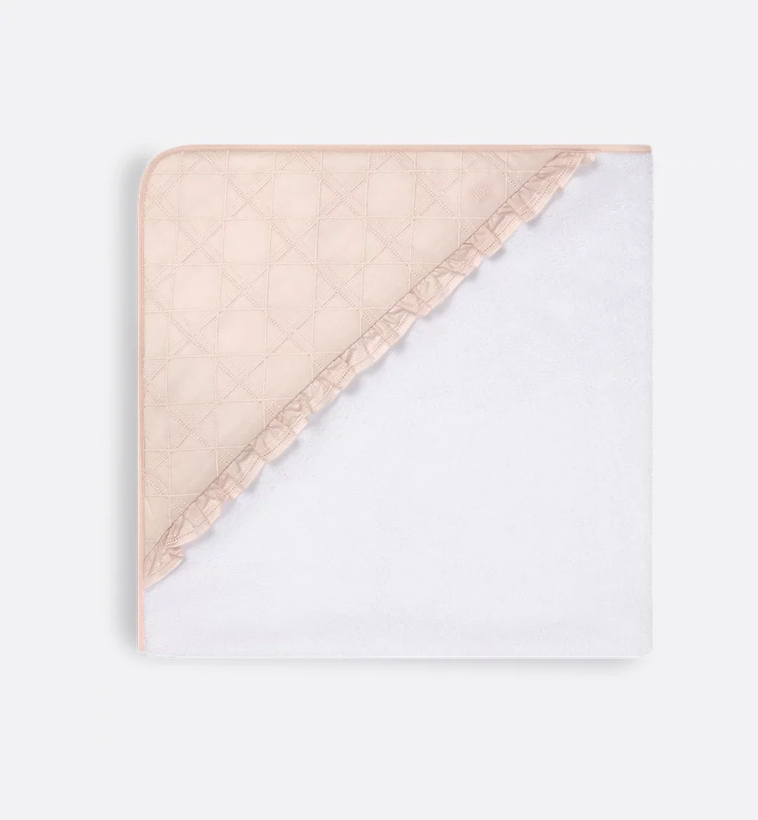 Hooded Baby Towel Ivory Cotton Terry and Pale Pink Cannage - Image 2