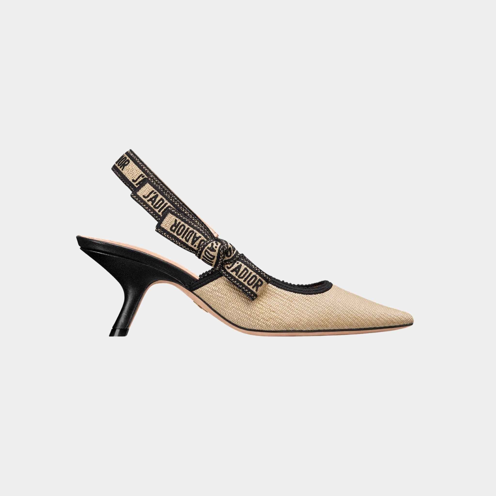 JAdior Slingback Pump Heels Natural Raffia And Black - Image 2