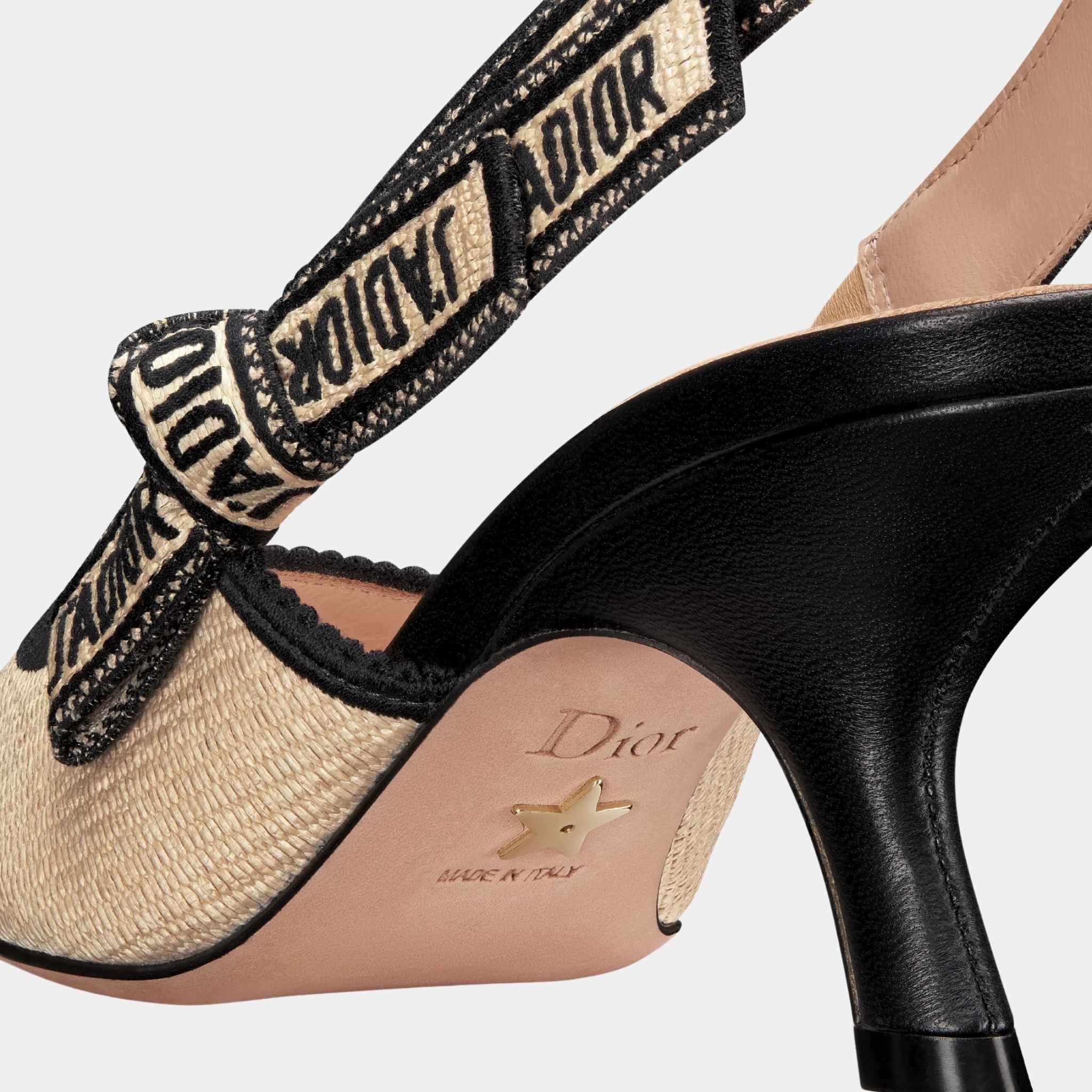 JAdior Slingback Pump Heels Natural Raffia And Black - Image 3