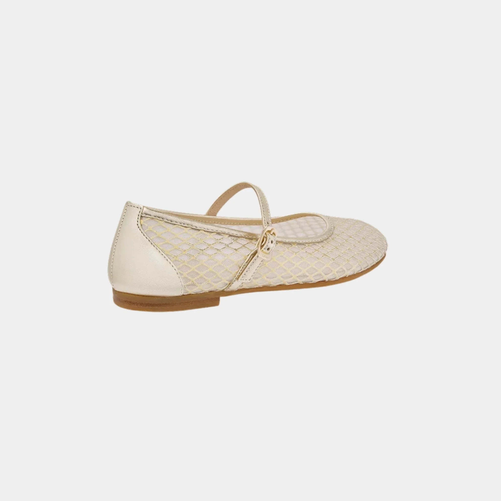Kids Ballet Flat Gold Tone Smooth Lambskin and Ivory Tulle - Image 3