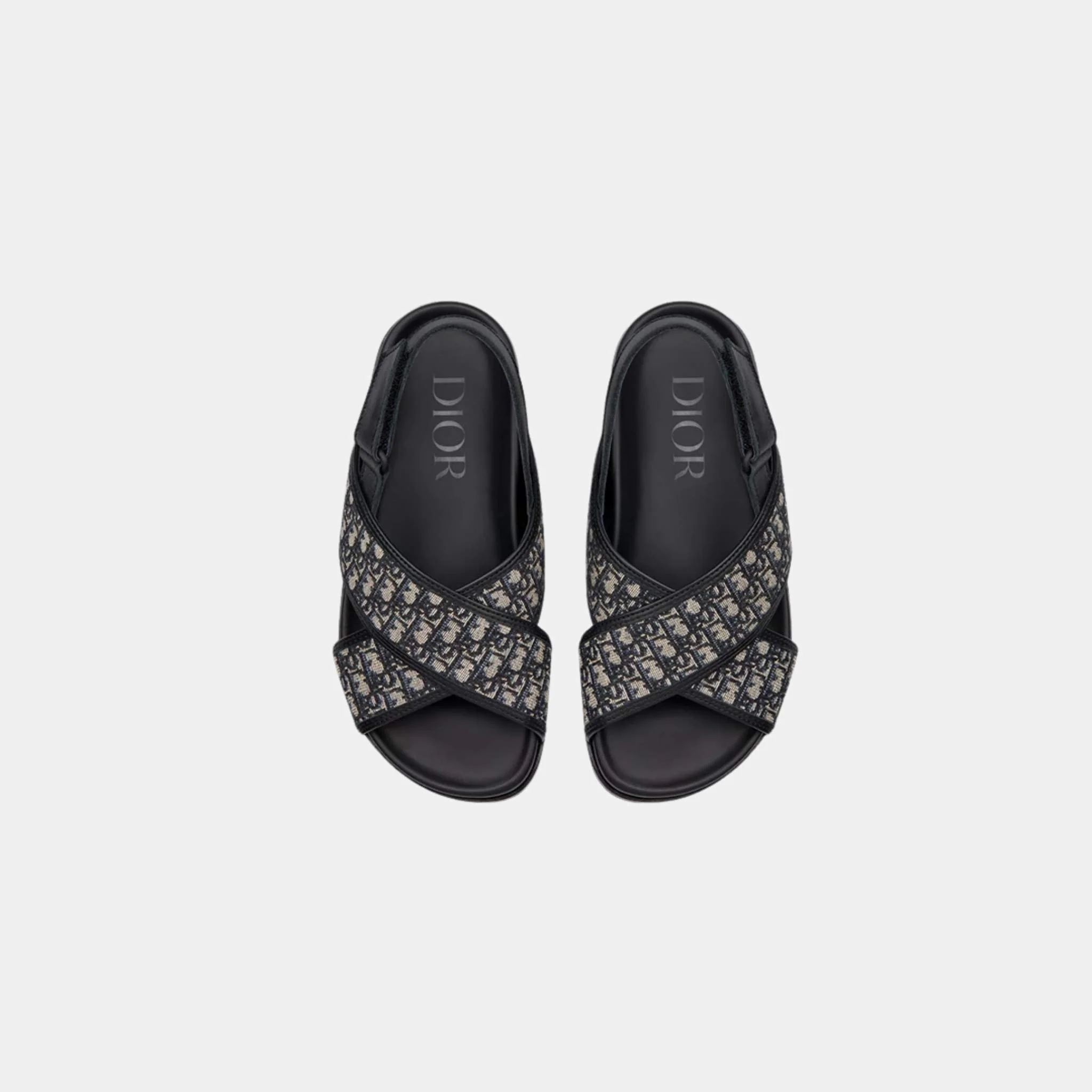 Kids Black Calfskin and Oblique Fabric Sandals - Image 2