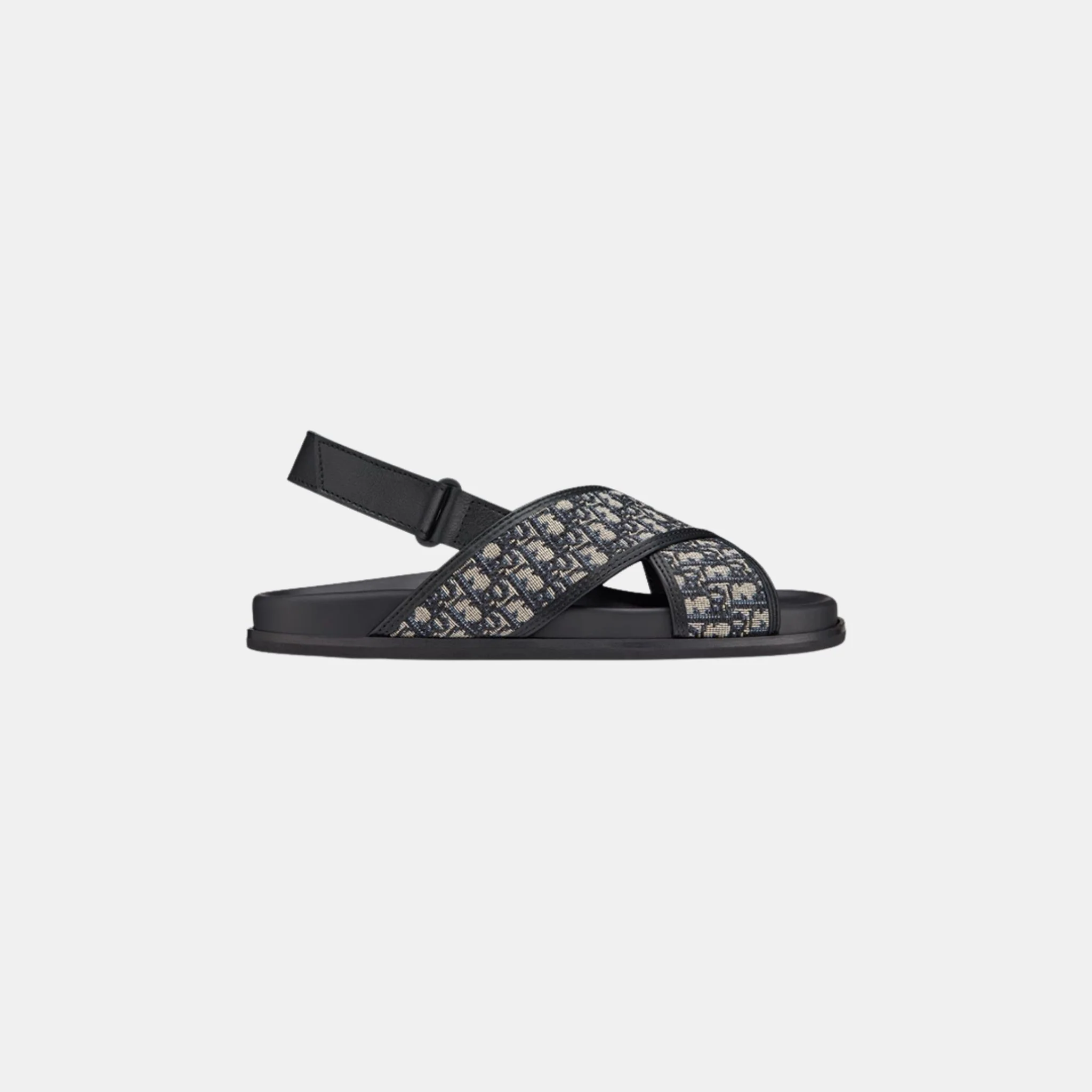 Kids Black Calfskin and Oblique Fabric Sandals - Image 3