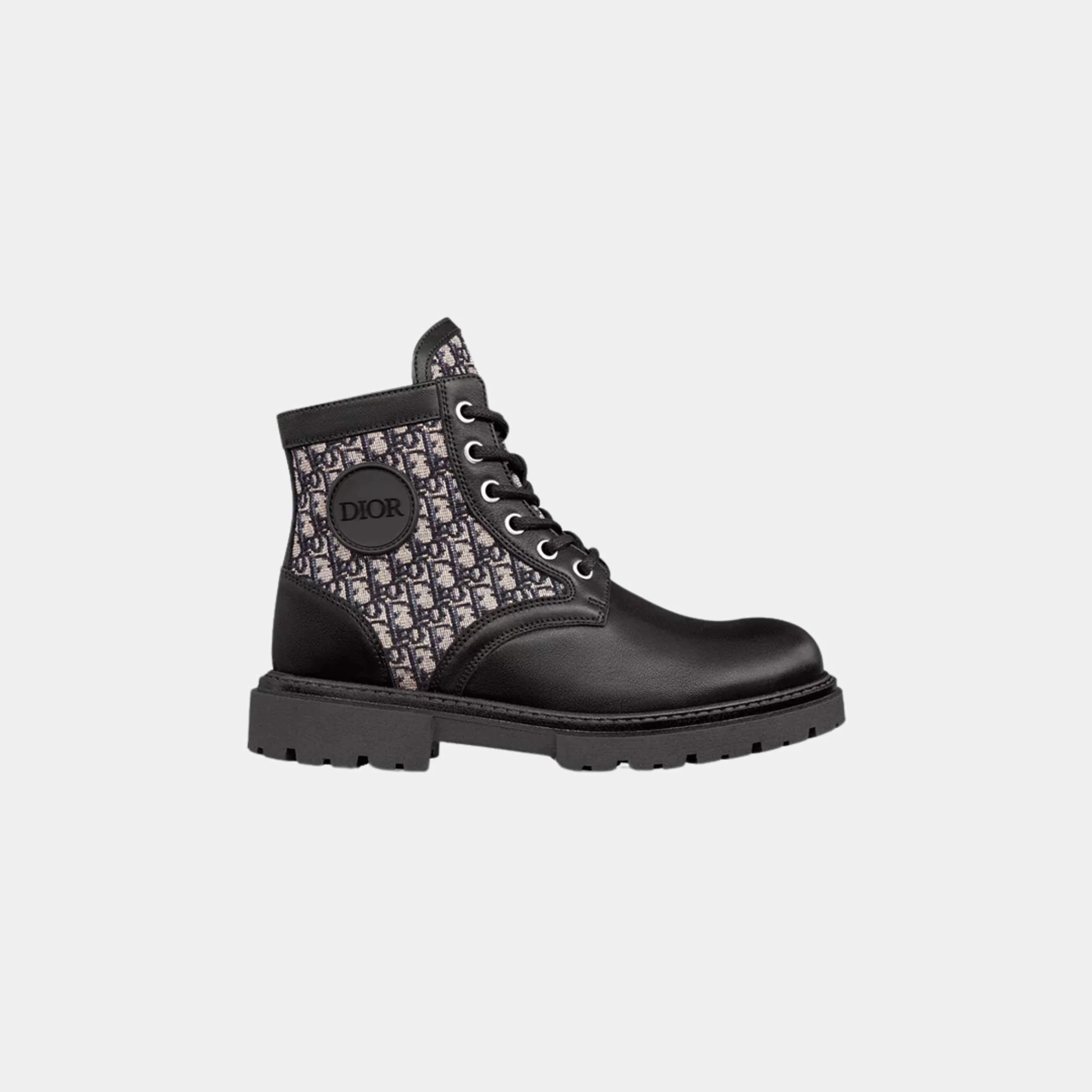 Kids Explorer Ankle Boot in Black Calfskin and Oblique Jacquard
