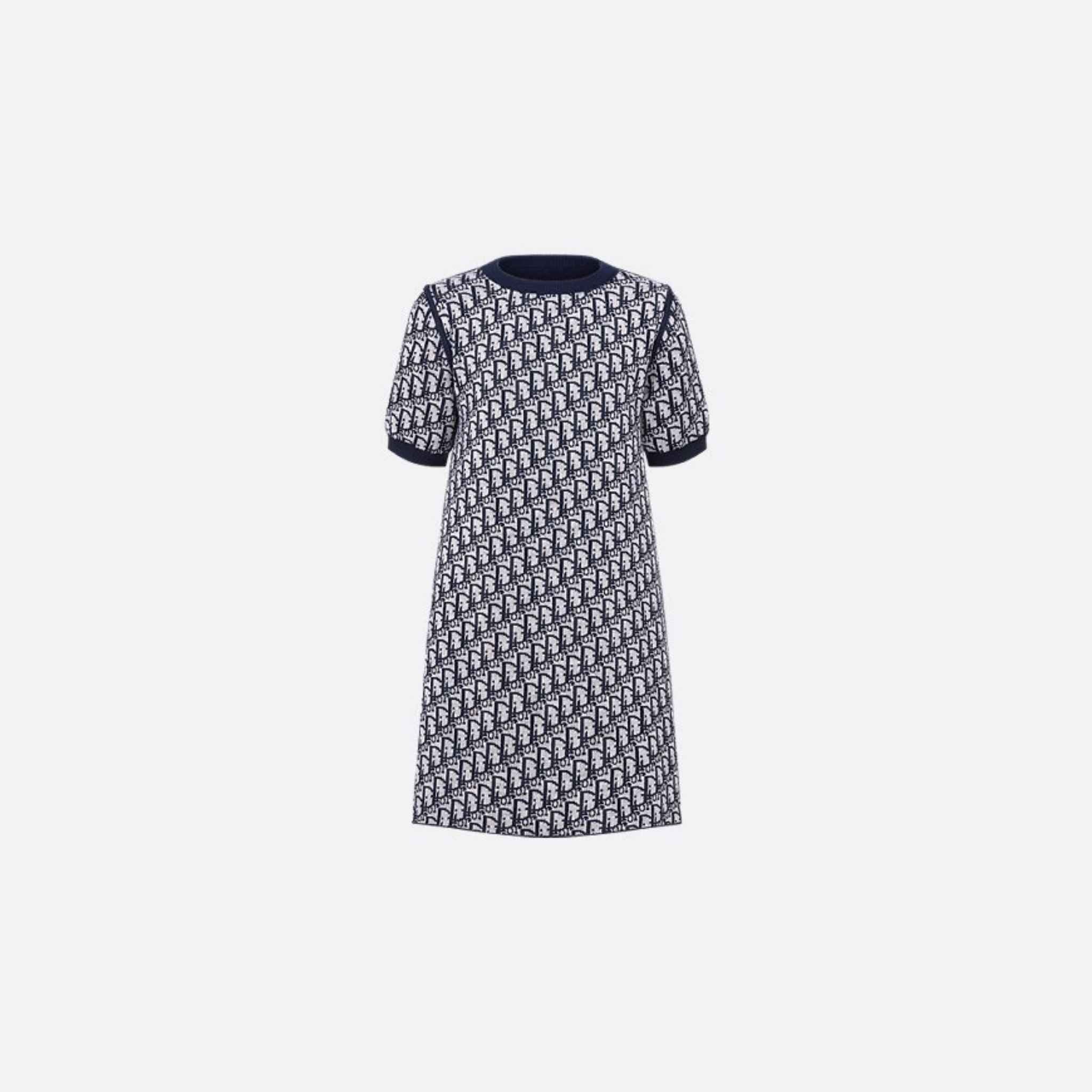 Kids Reversible A-Line Dress in Navy Wool & Jacquard - Image 3