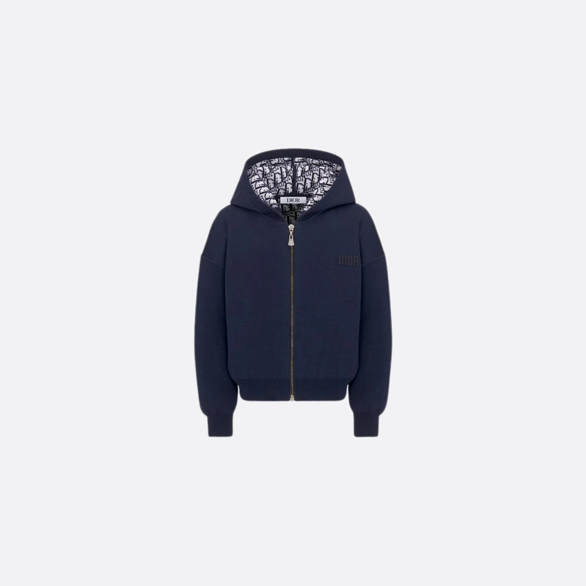 Kids Reversible Navy Blue Wool Knit Zipped Cardigan with Hood