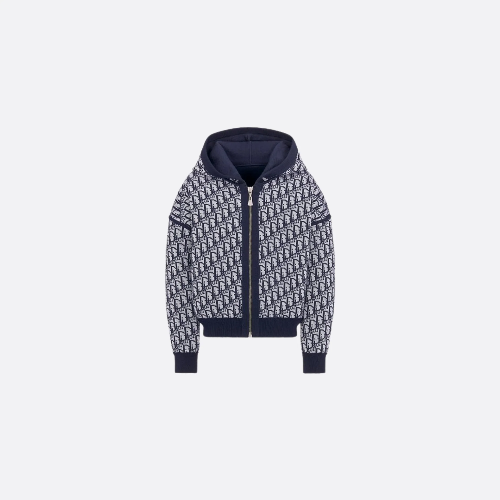 Kids Reversible Navy Blue Wool Knit Zipped Cardigan with Hood - Image 2