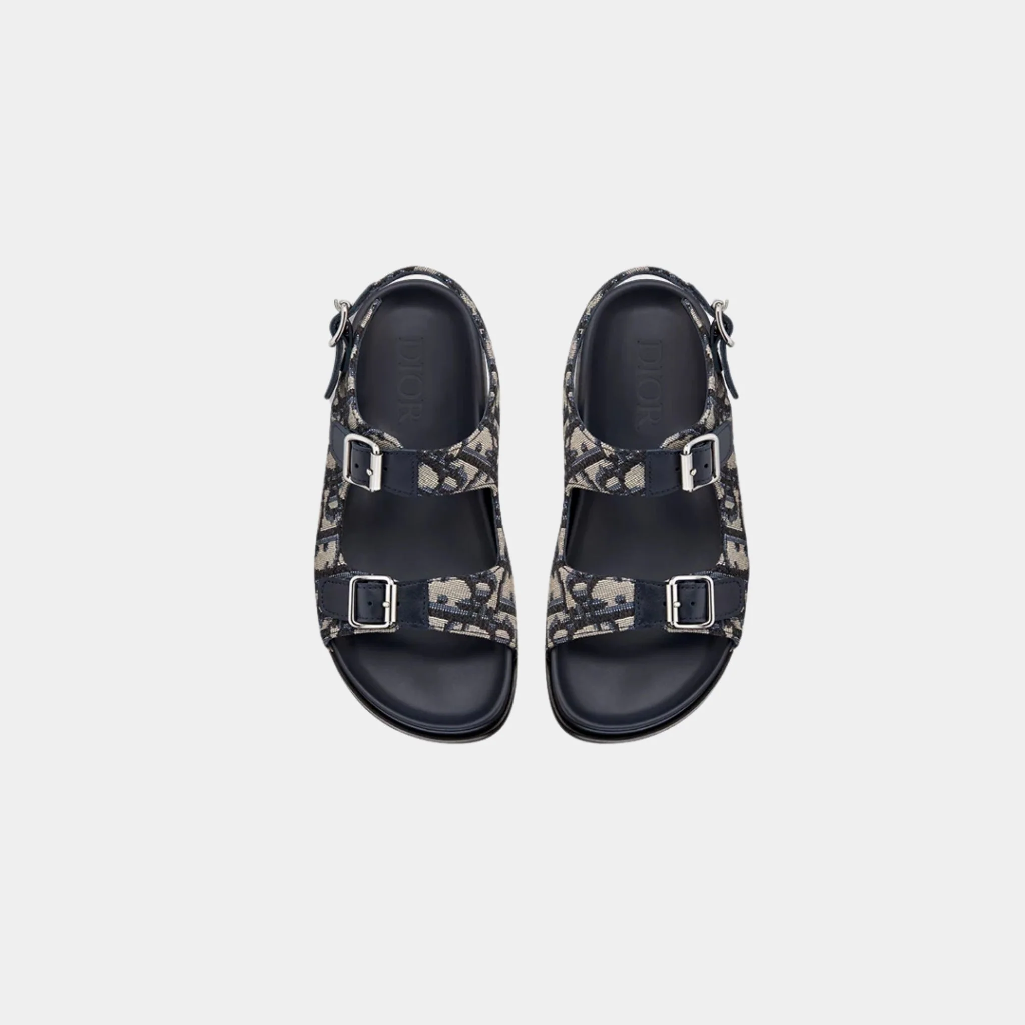 Kids Sandal in Blue Calfskin & Black Beige Oblique Fabric - Image 3