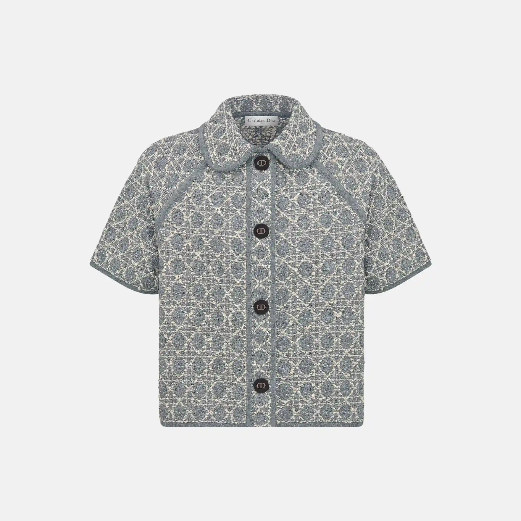 Macrocannage Short Sleeved Jacket In Cotton Blend Tweed