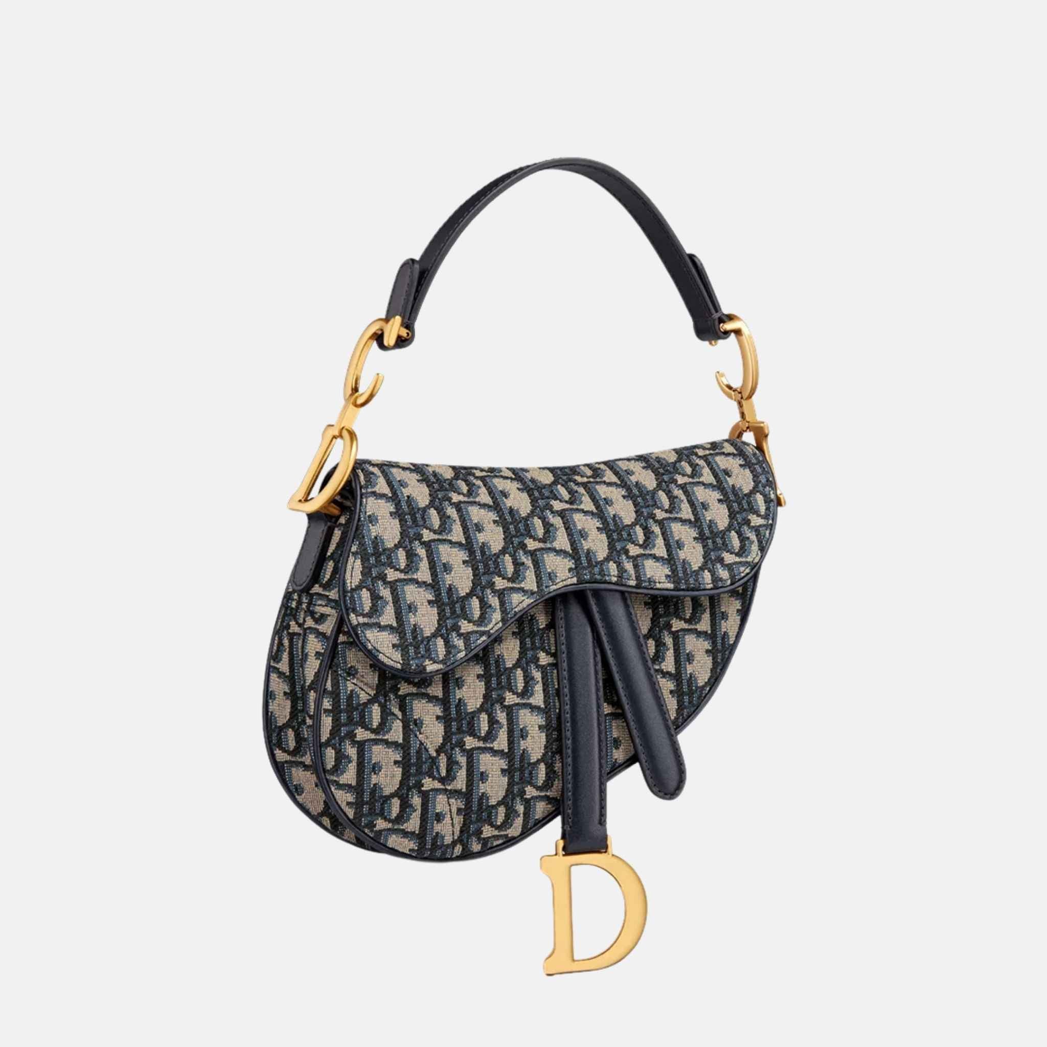 Mini Saddle Bag With Strap In Oblique Jacquard and Gold Finish - Image 3