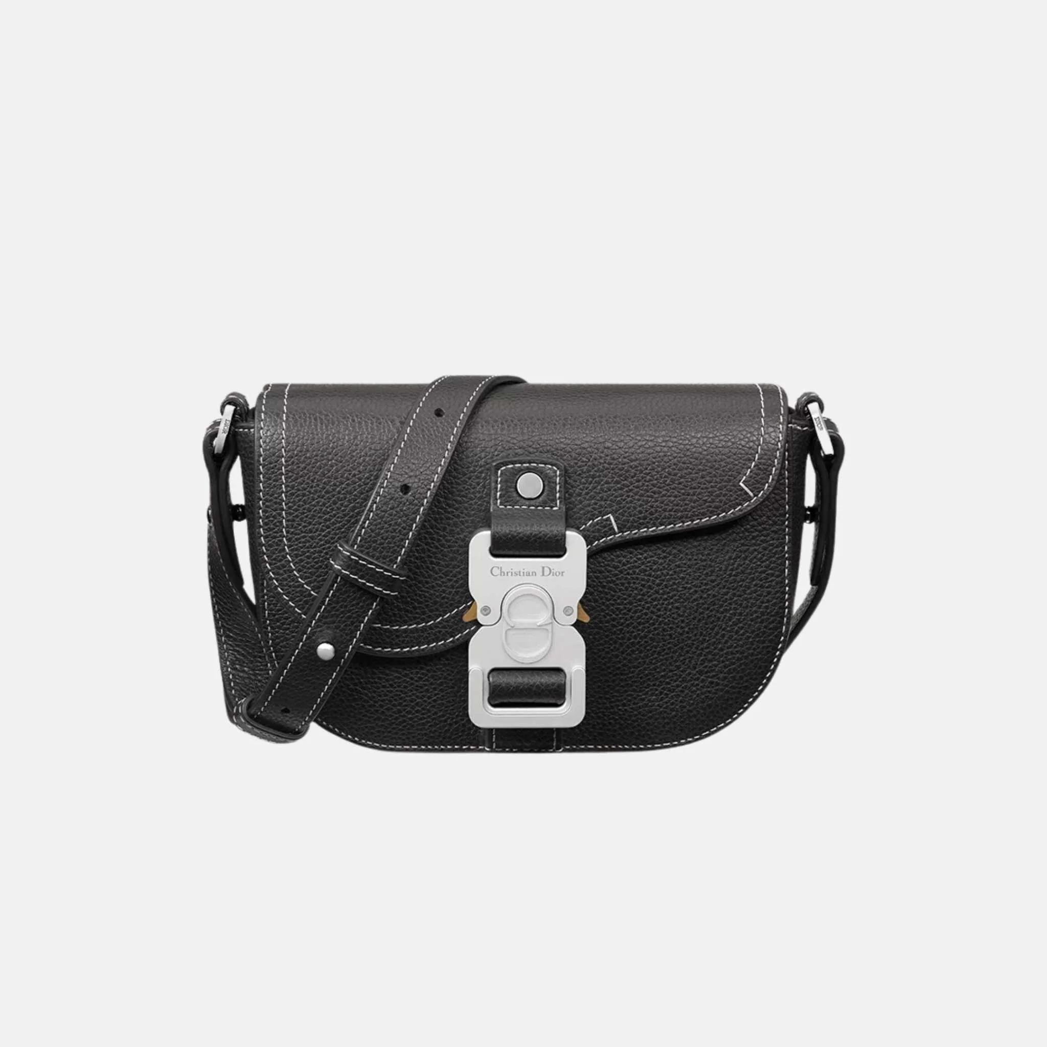 Mini Saddle Messenger Bag With Flap In Black Grained Calfskin