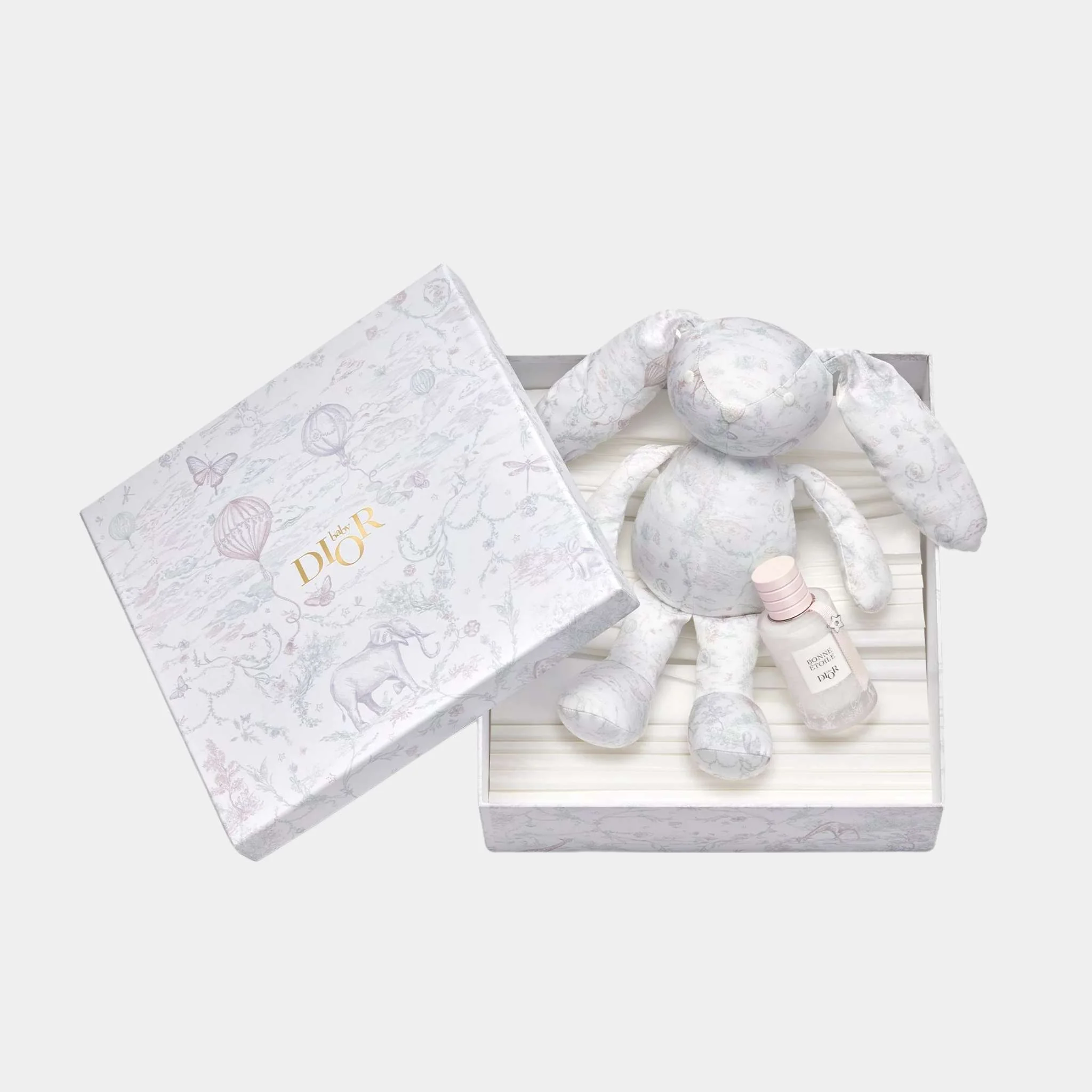 Rabbit Soft Toy Ivory Toile de Jouy Pastel Cotton Poplin - Image 3