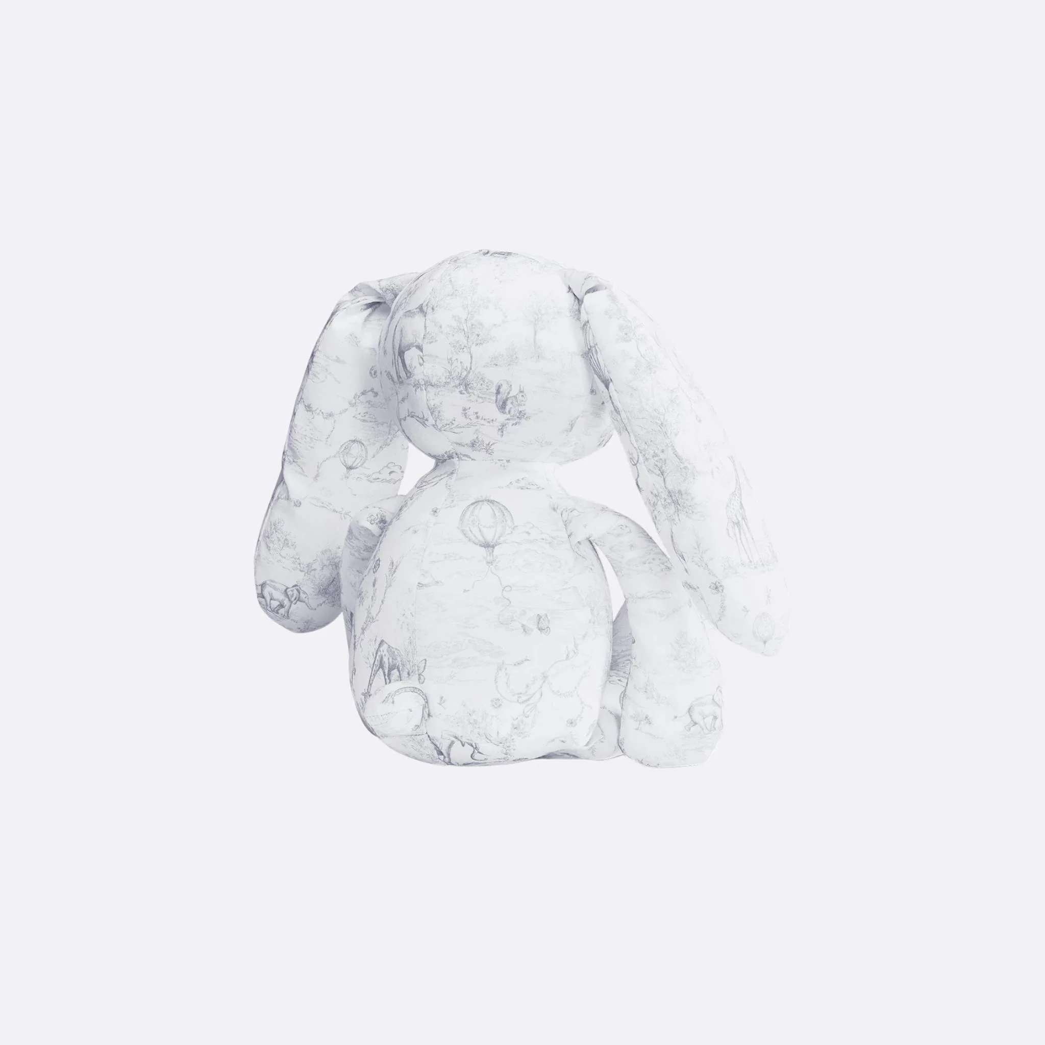 Rabbit Stuffed Toy White Cotton Satin with Toile de Jouy Print - Image 3