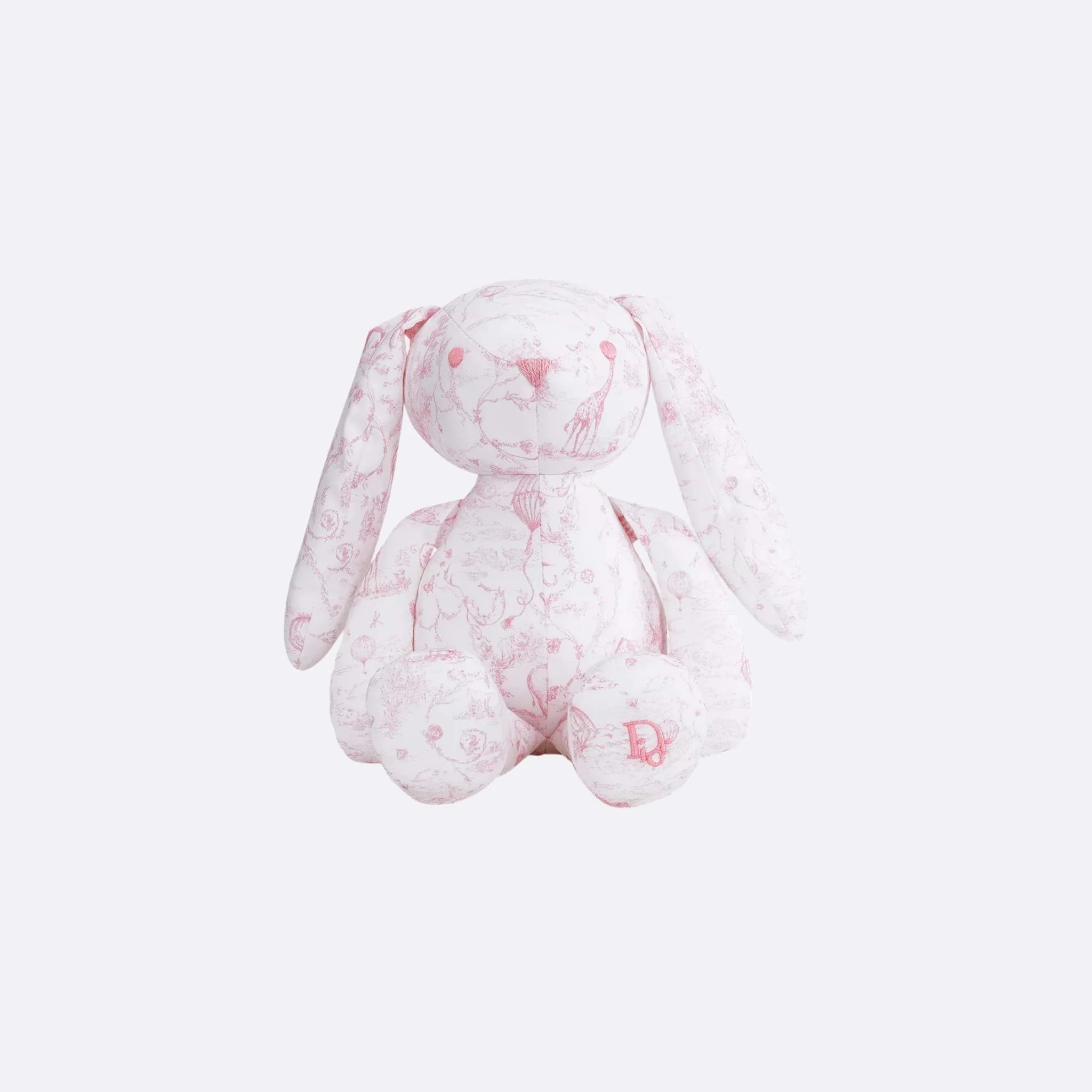 Rabbit Stuffed Toy White Cotton Satin with Toile de Jouy Print - Image 4