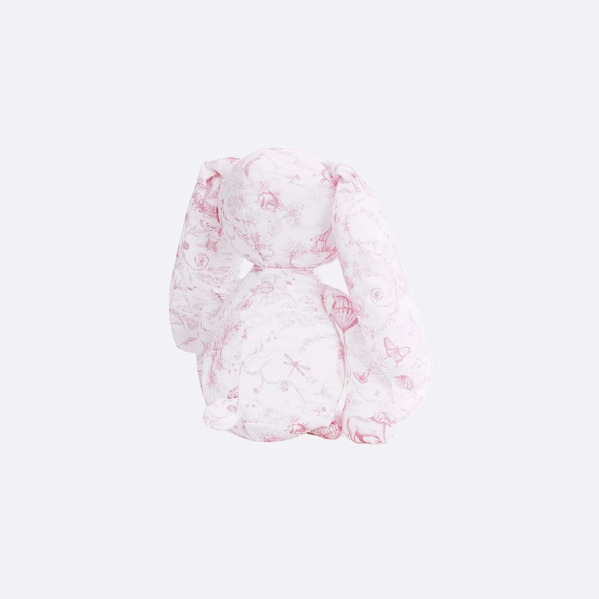 Rabbit Stuffed Toy White Cotton Satin with Toile de Jouy Print - Image 6